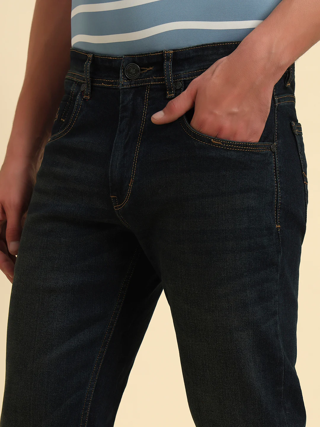 Denim Jeans for Men l Breathable & Soft with Color Fastness Straight Fit Cotton Fabric Solid Pattern Button Closure - Image 10