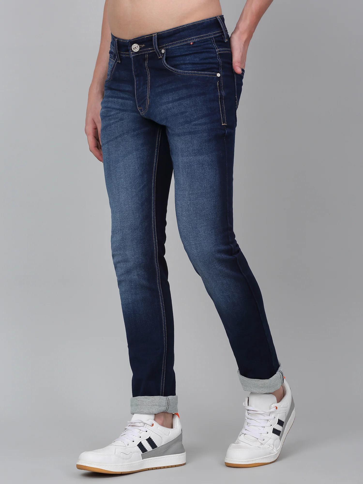 Denim Jeans for Men l Breathable & Soft with Color Fastness Ultra Narrow Fit Cotton Fabric Solid Pattern Button Closure - Image 3