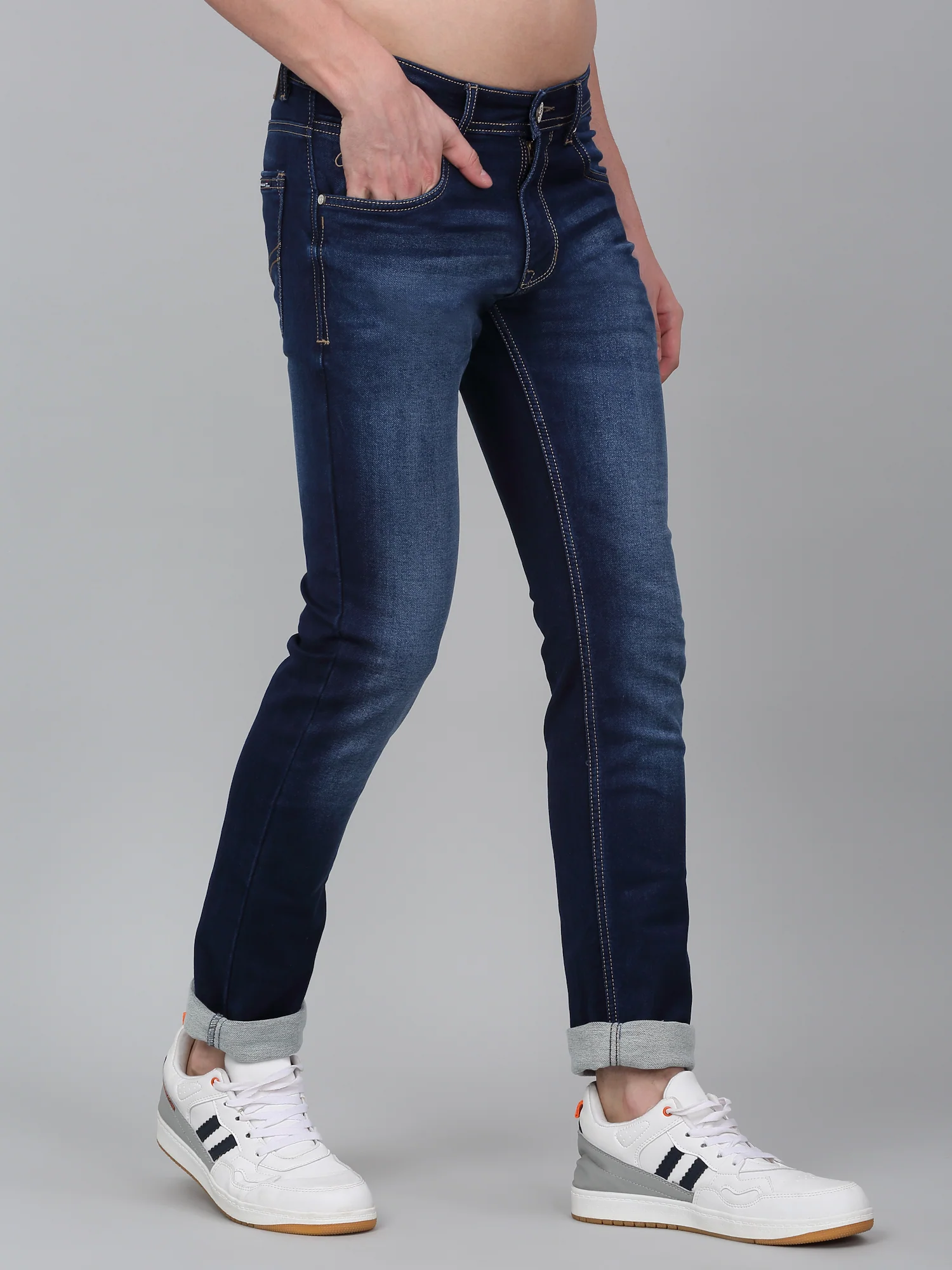 Denim Jeans for Men l Breathable & Soft with Color Fastness Ultra Narrow Fit Cotton Fabric Solid Pattern Button Closure - Image 4