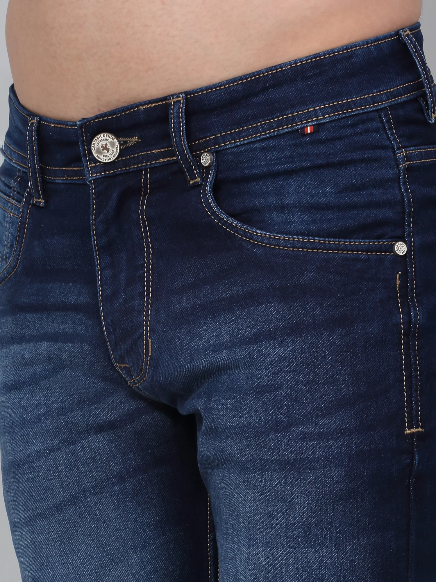 Denim Jeans for Men l Breathable & Soft with Color Fastness Ultra Narrow Fit Cotton Fabric Solid Pattern Button Closure - Image 5