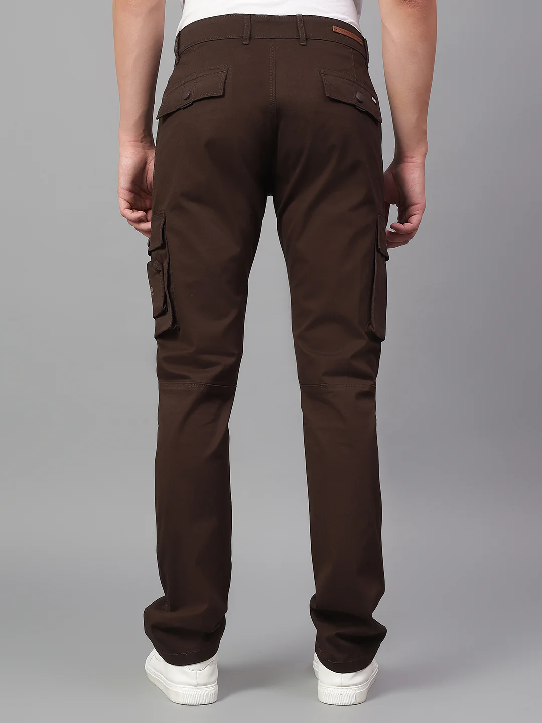 Men's Dark Brown Solid Full Length Cargo - Image 2