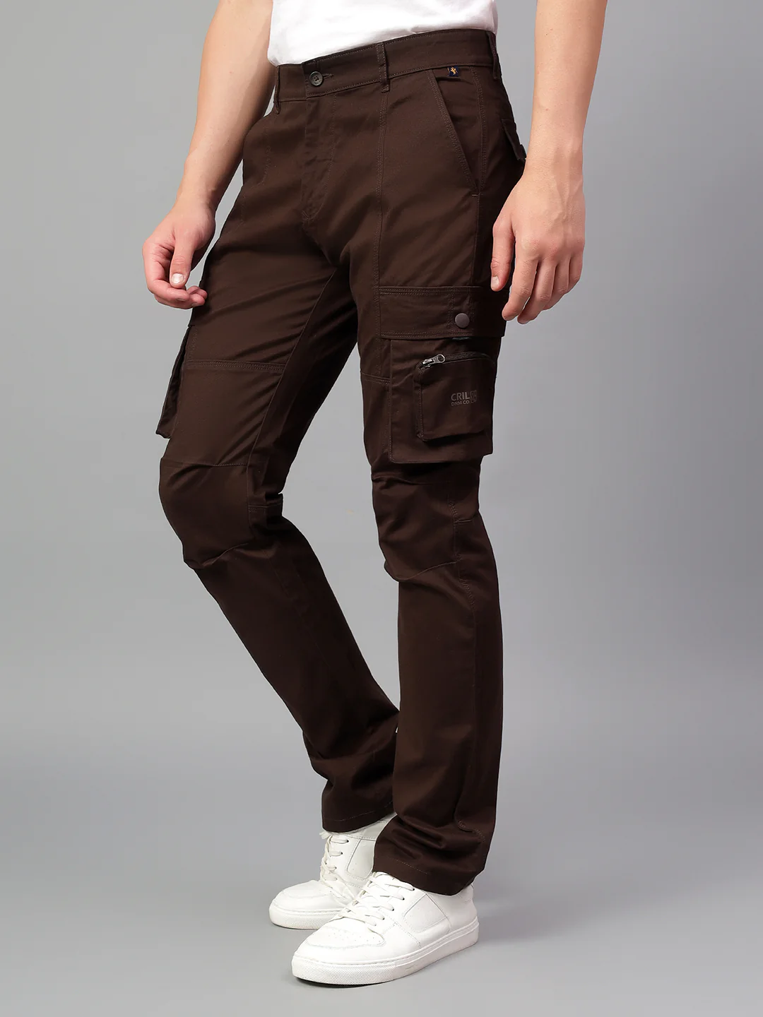 Men's Dark Brown Solid Full Length Cargo - Image 4