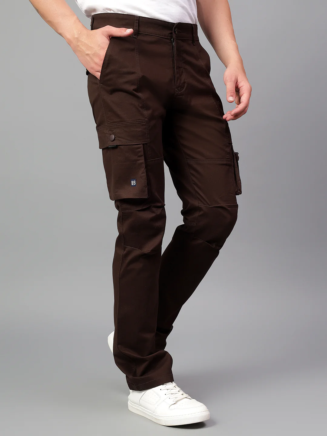 Men's Dark Brown Solid Full Length Cargo - Image 5