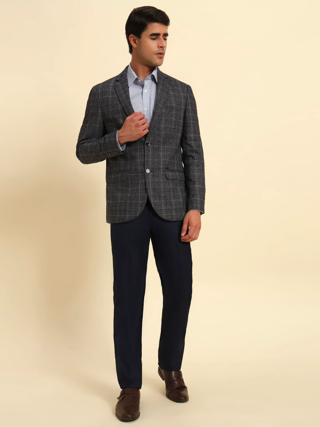 Dark Grey Checkered Smart Fit Coat | Cantabil - Image 2