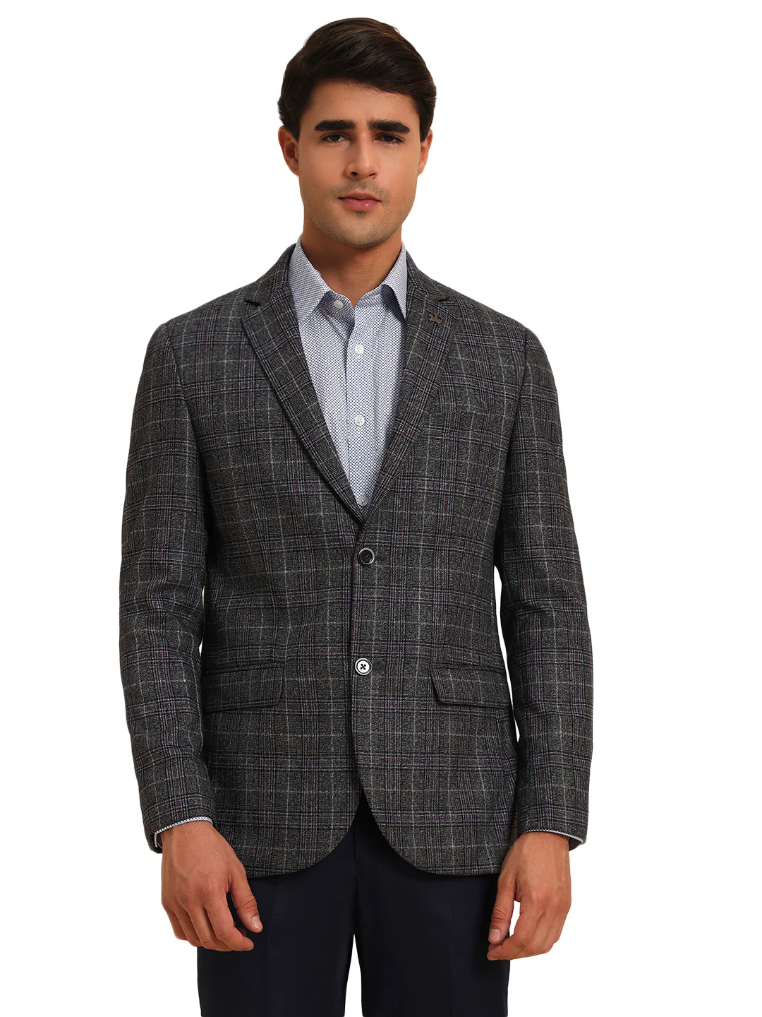 Dark Grey Checkered Smart Fit Coat | Cantabil - Image 3