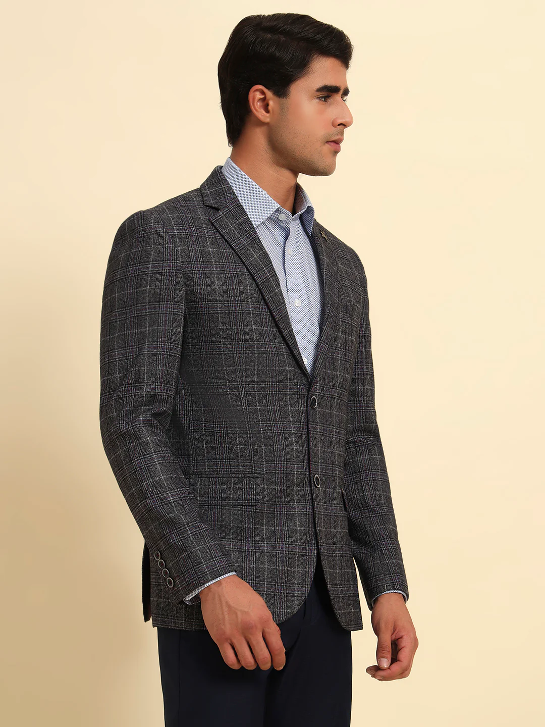 Dark Grey Checkered Smart Fit Coat | Cantabil - Image 6