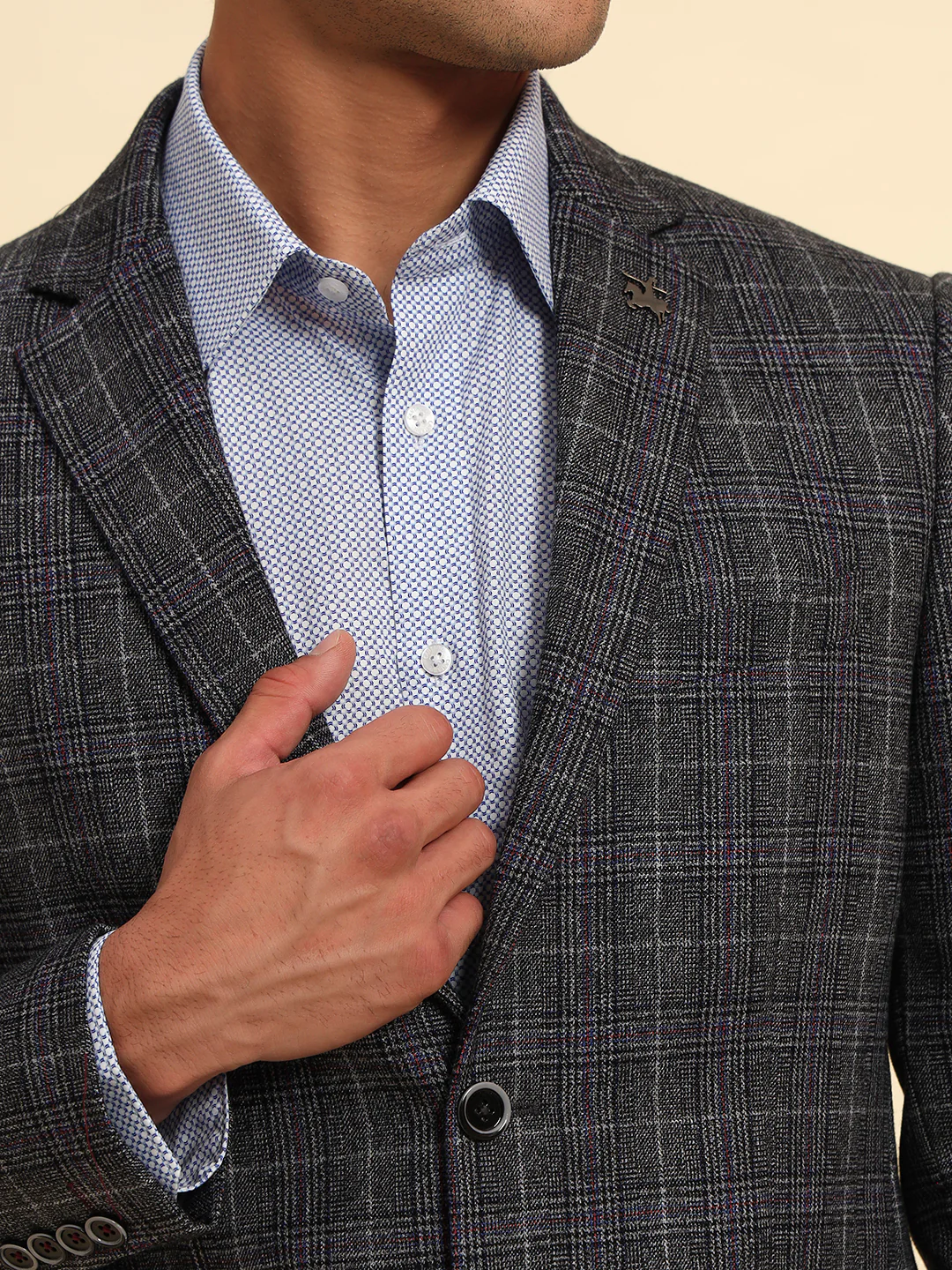 Dark Grey Checkered Smart Fit Coat | Cantabil - Image 8