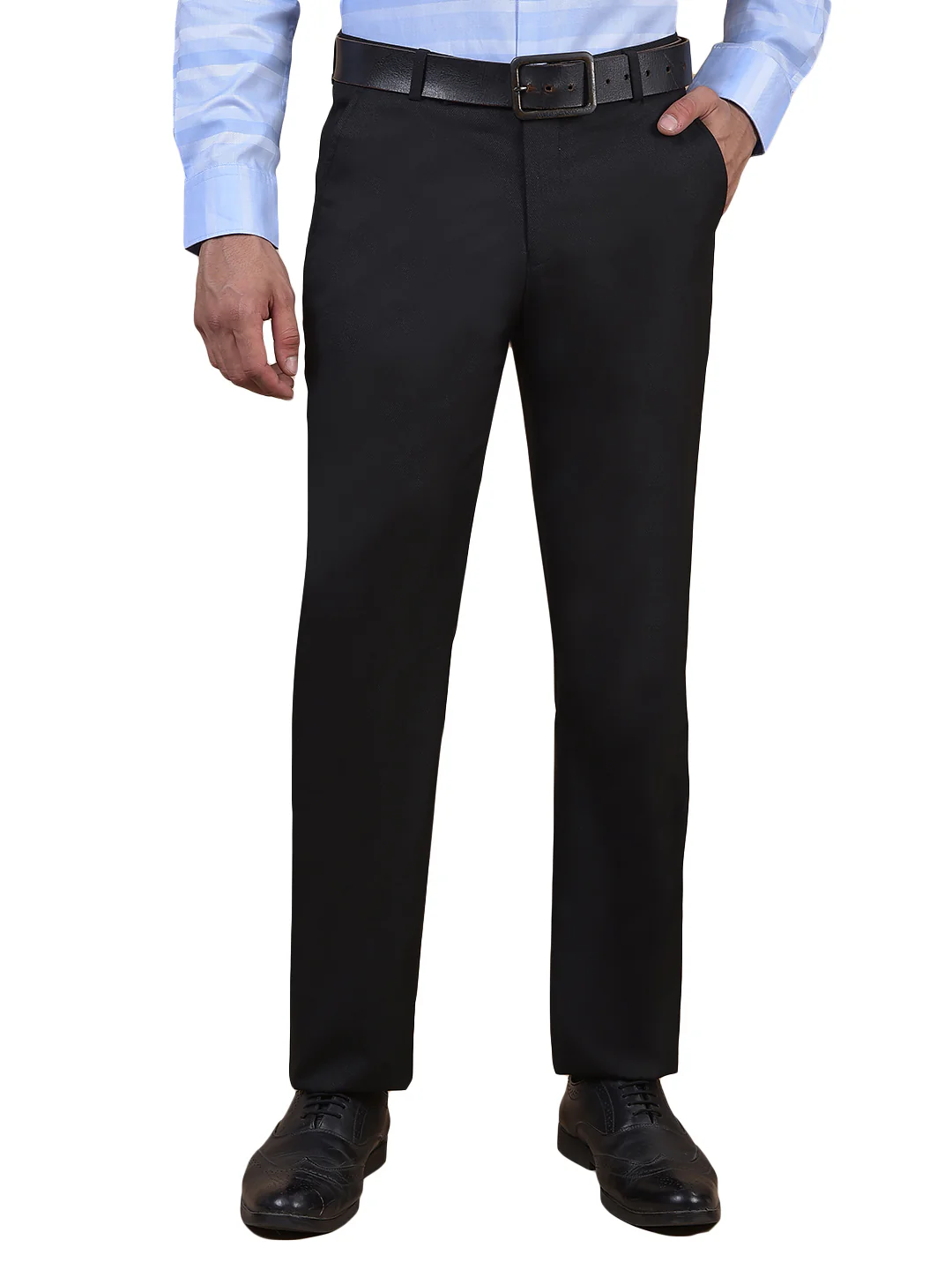 Formal Trouser for Men | Breathable & Soft with Color Fastness Regular Fit Poly Viscose Fabric Self Design Pattern Hook & Eye Closure - Image 2