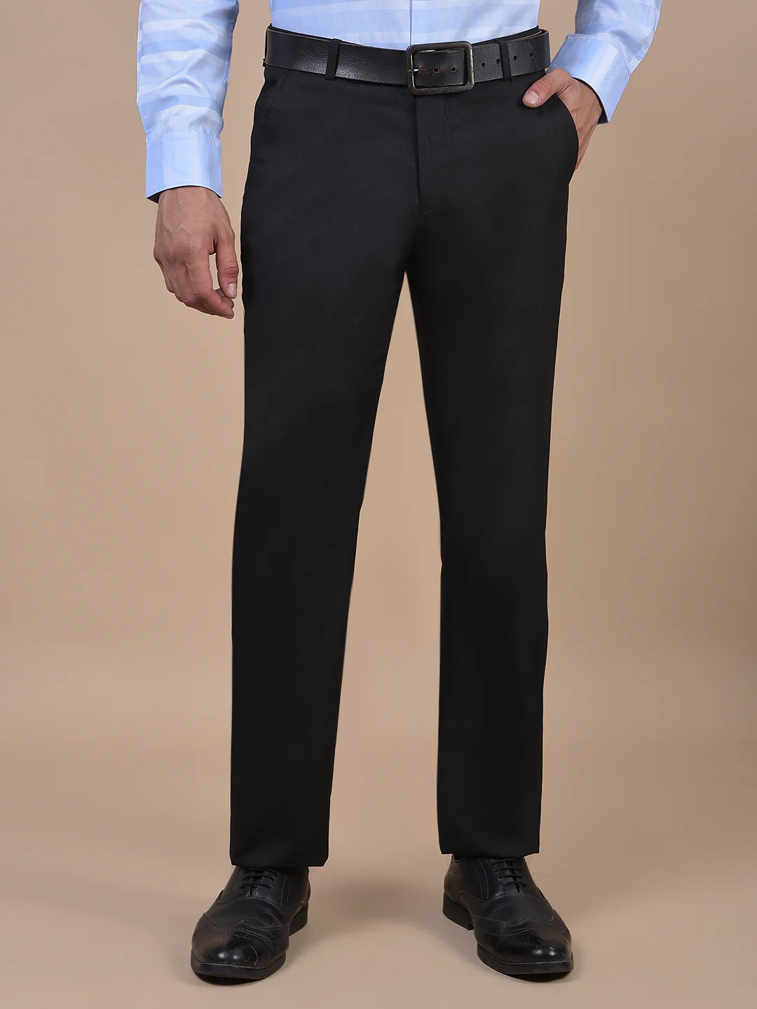 Formal Trouser for Men | Breathable & Soft with Color Fastness Regular Fit Poly Viscose Fabric Self Design Pattern Hook & Eye Closure - Image 3