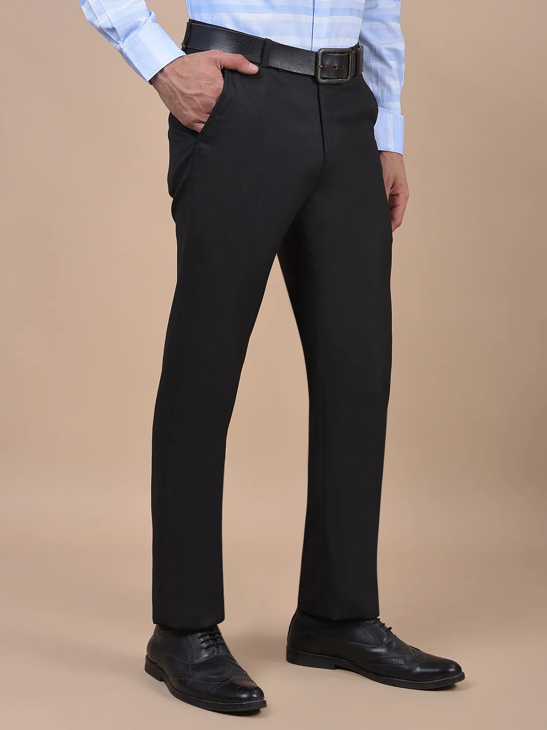 Formal Trouser for Men | Breathable & Soft with Color Fastness Regular Fit Poly Viscose Fabric Self Design Pattern Hook & Eye Closure - Image 4