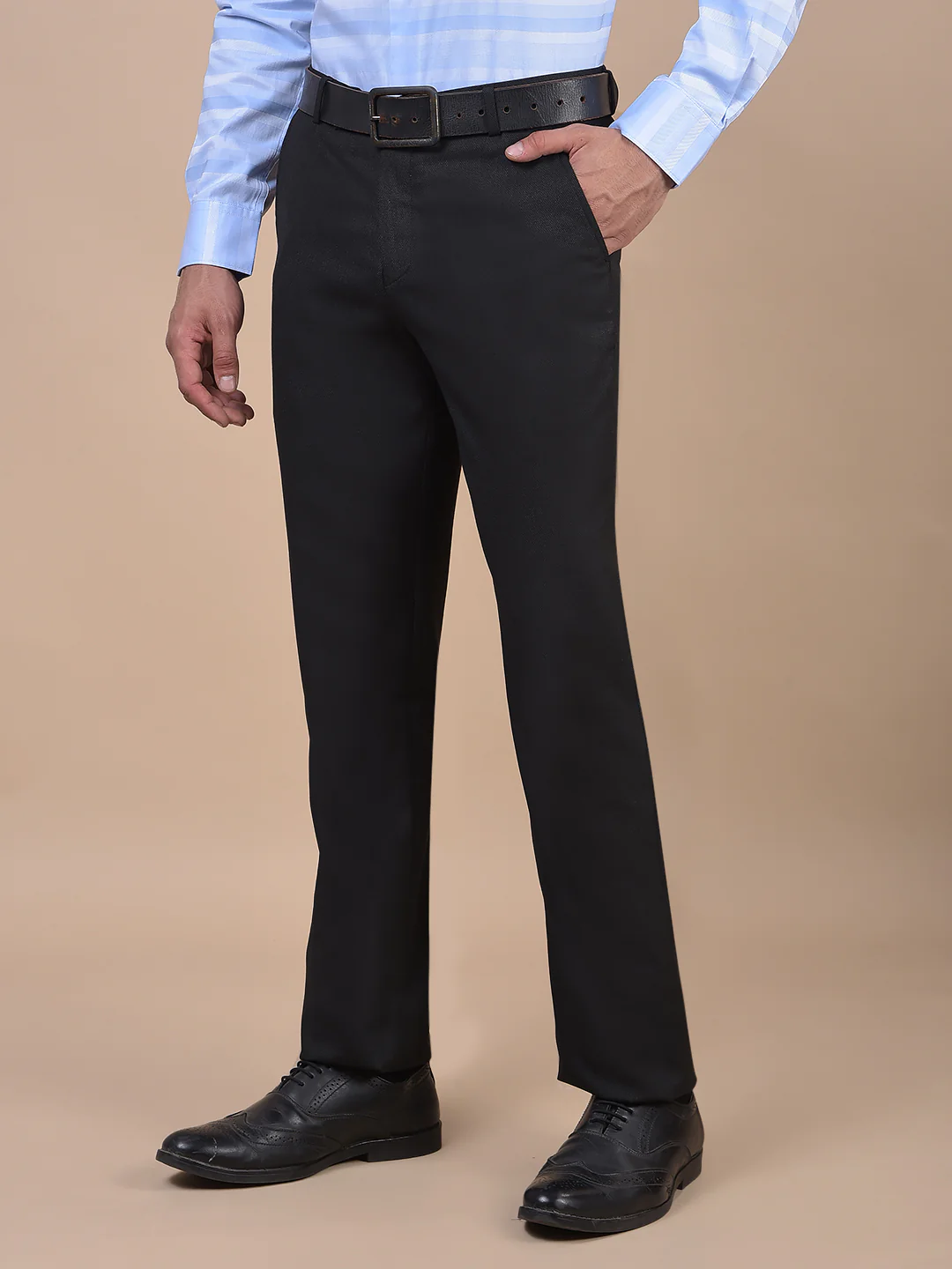 Formal Trouser for Men | Breathable & Soft with Color Fastness Regular Fit Poly Viscose Fabric Self Design Pattern Hook & Eye Closure - Image 5