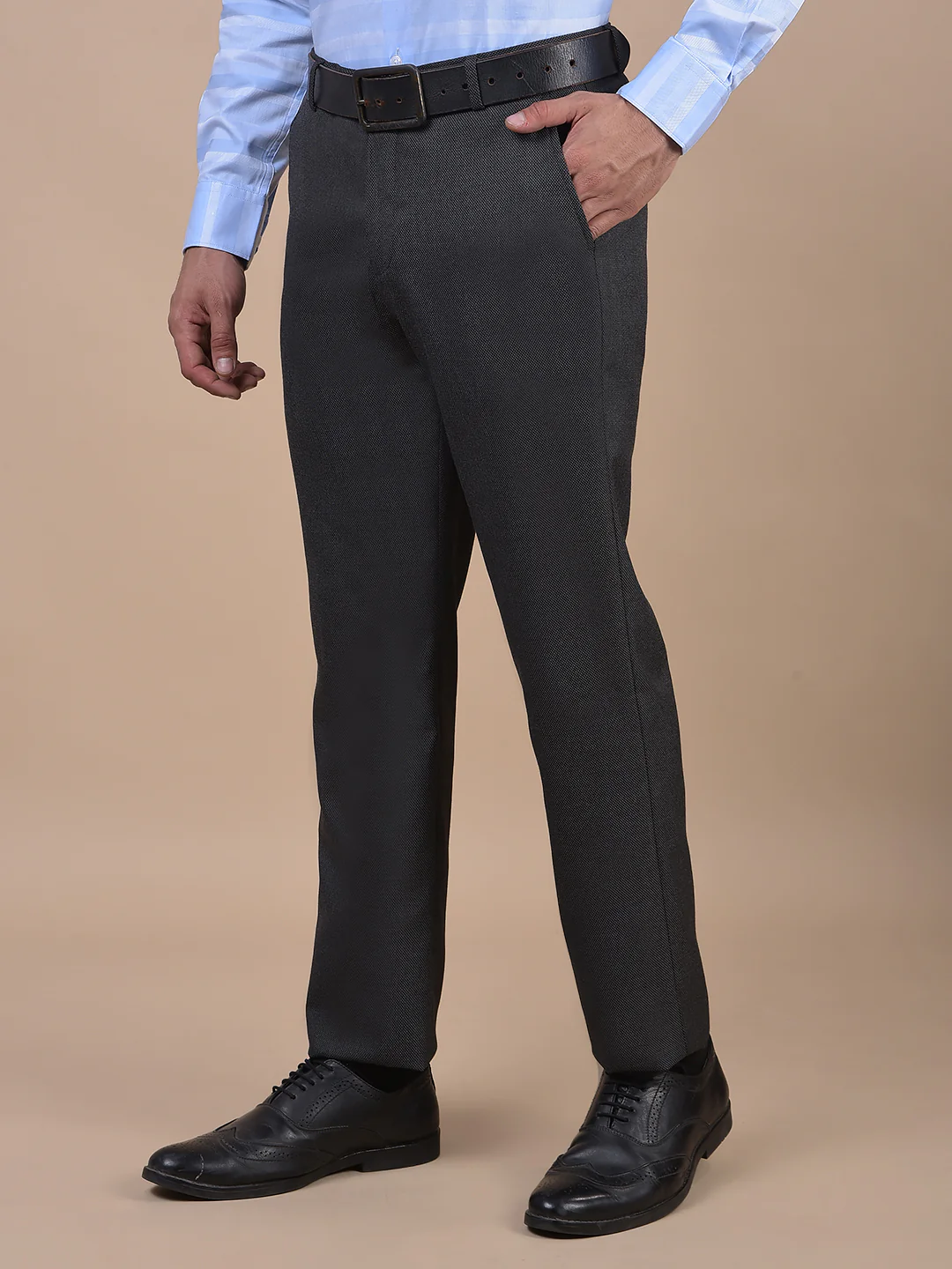 Formal Trouser for Men | Breathable & Soft with Color Fastness Regular Fit Poly Viscose Fabric Self Design Pattern Hook & Eye Closure - Image 5