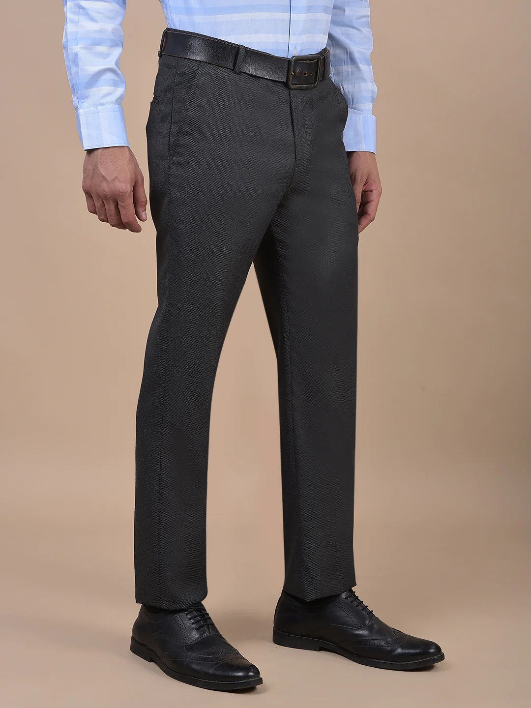 Formal Trouser for Men | Breathable & Soft with Color Fastness Regular Fit Poly Viscose Fabric Self Design Pattern Hook & Eye Closure - Image 6