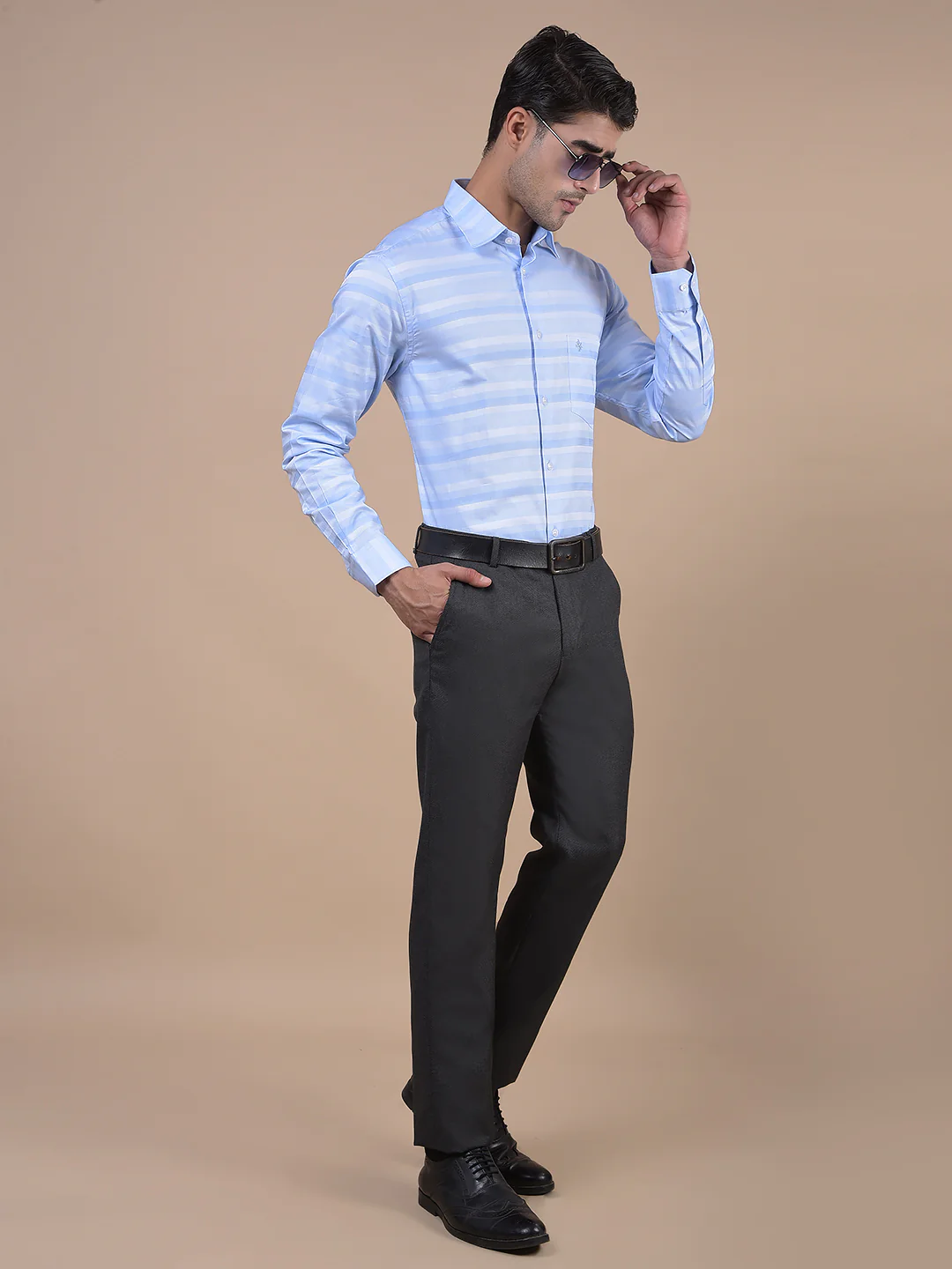 Formal Trouser for Men | Breathable & Soft with Color Fastness Regular Fit Poly Viscose Fabric Self Design Pattern Hook & Eye Closure - Image 7