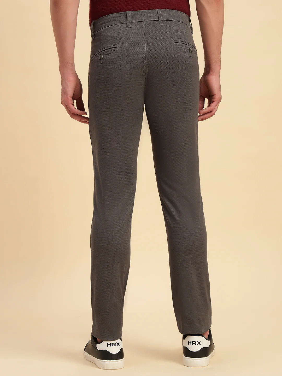 Casual Trouser for Men | Breathable & Soft with Color Fastness Regular Fit Cotton Blend Fabric Self Design Pattern Button Closure - Image 4