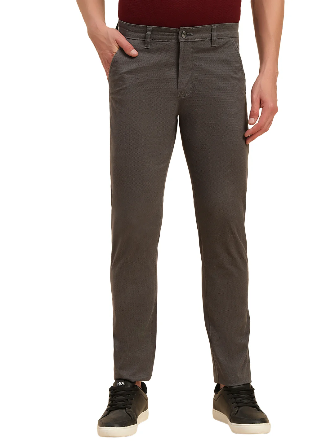 Casual Trouser for Men | Breathable & Soft with Color Fastness Regular Fit Cotton Blend Fabric Self Design Pattern Button Closure - Image 5