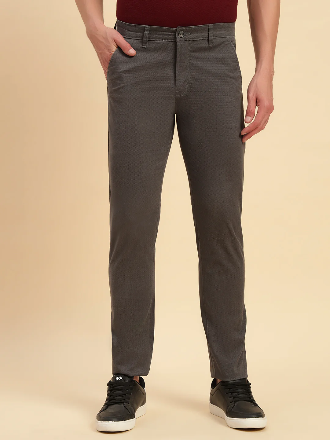 Casual Trouser for Men | Breathable & Soft with Color Fastness Regular Fit Cotton Blend Fabric Self Design Pattern Button Closure - Image 6