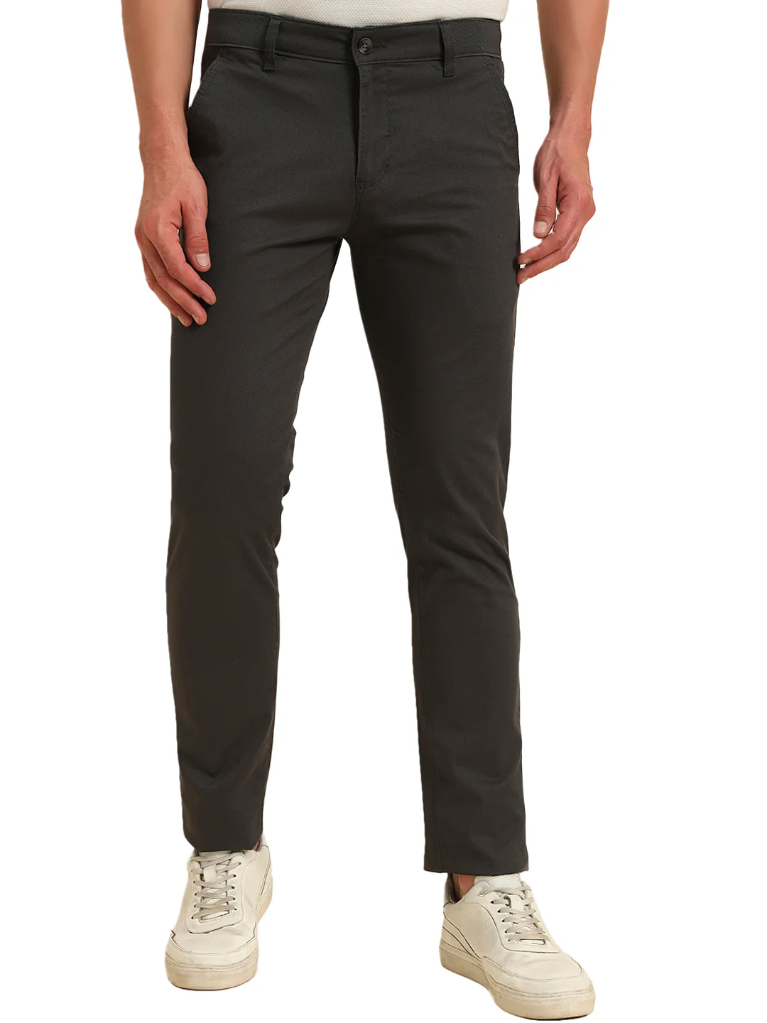 Casual Trouser for Men | Breathable & Soft with Color Fastness Regular Fit Cotton Blend Fabric Self Design Pattern Button Closure - Image 2