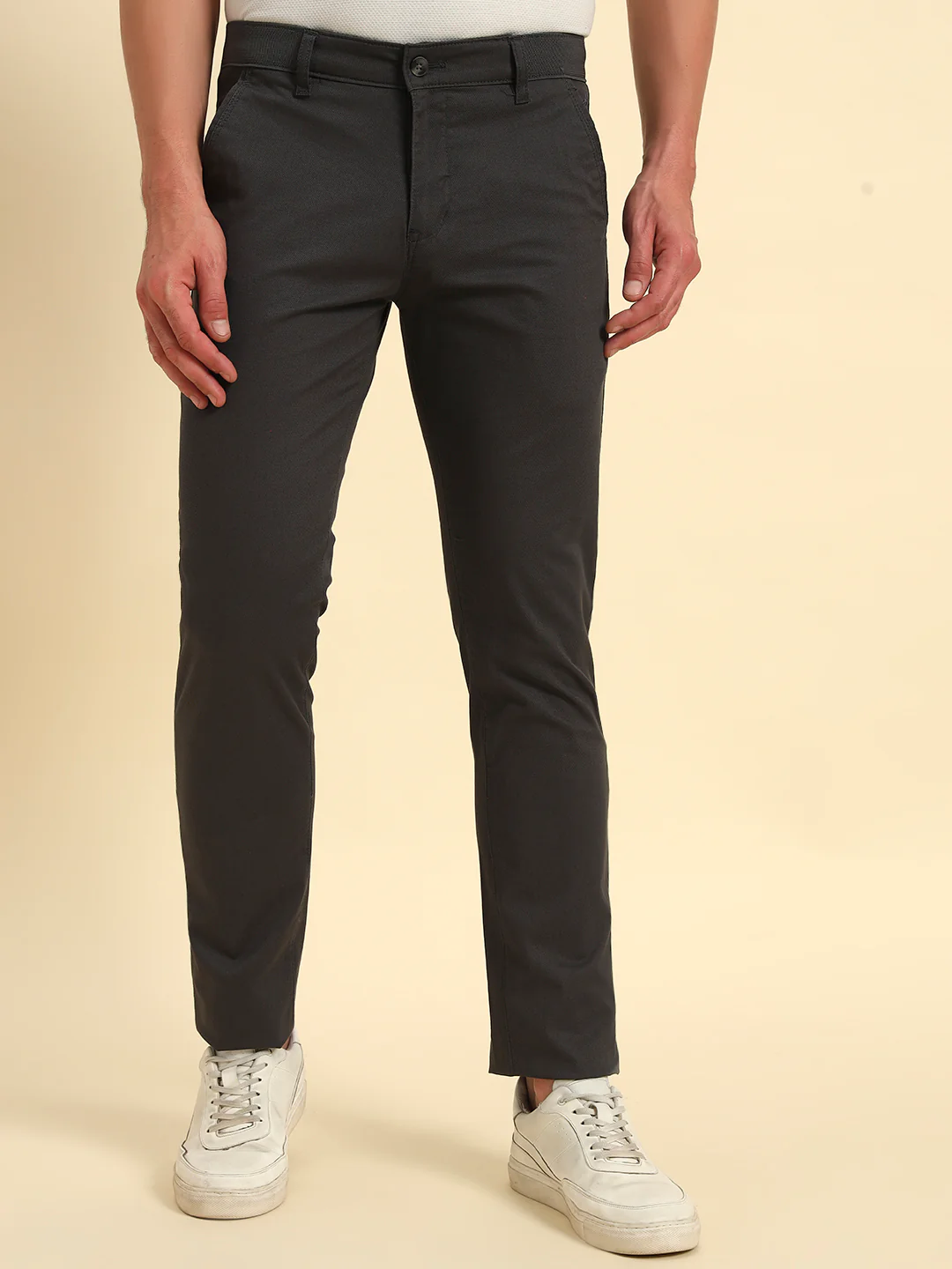 Casual Trouser for Men | Breathable & Soft with Color Fastness Regular Fit Cotton Blend Fabric Self Design Pattern Button Closure - Image 3