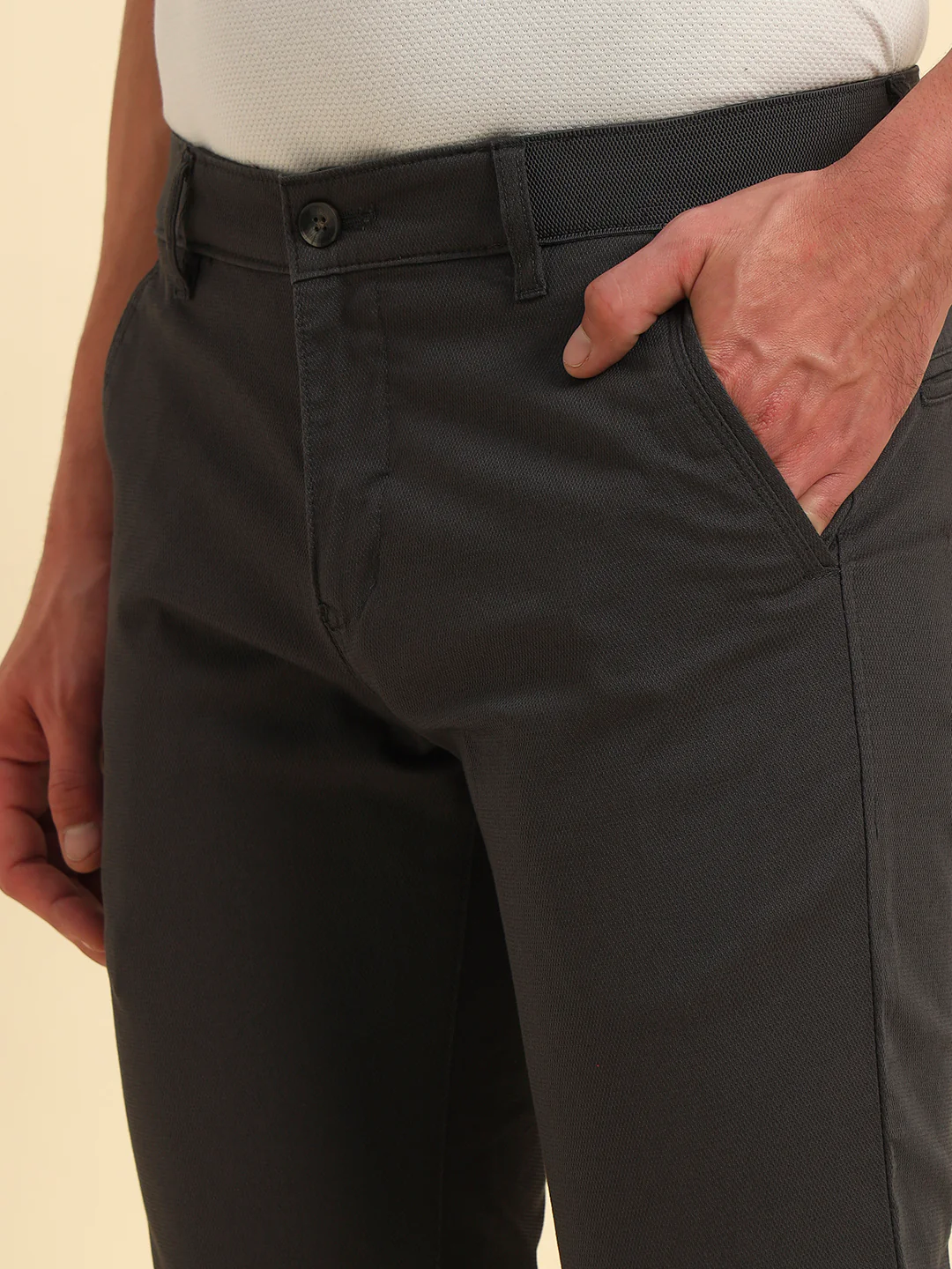 Casual Trouser for Men | Breathable & Soft with Color Fastness Regular Fit Cotton Blend Fabric Self Design Pattern Button Closure - Image 6