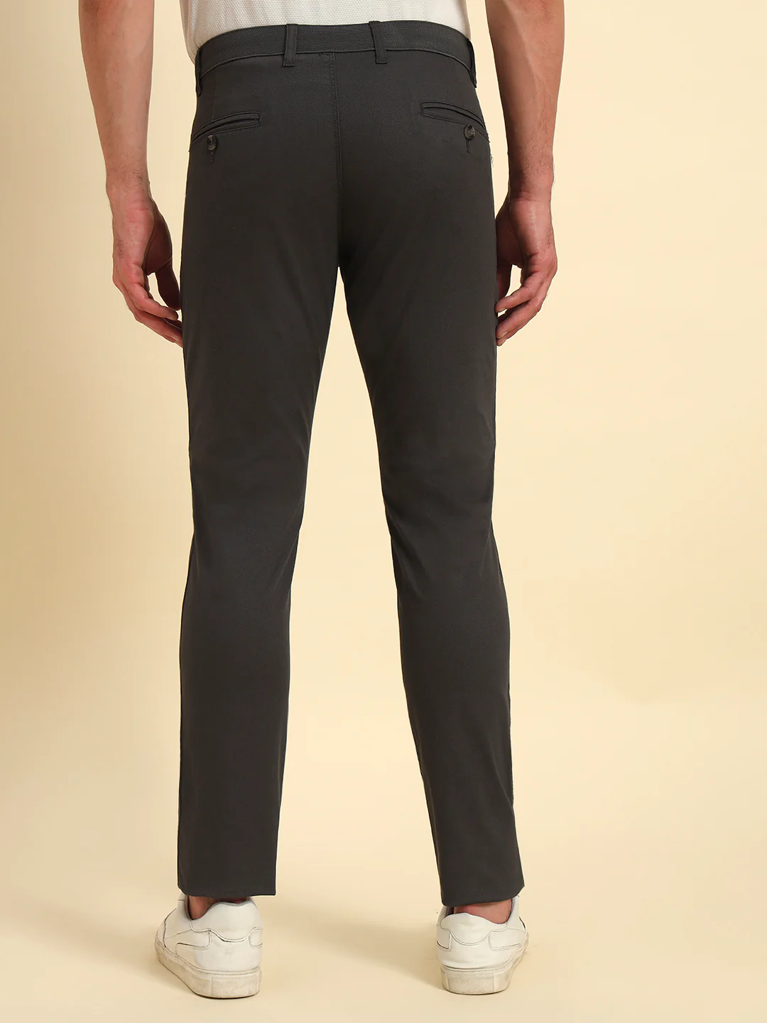 Casual Trouser for Men | Breathable & Soft with Color Fastness Regular Fit Cotton Blend Fabric Self Design Pattern Button Closure - Image 7