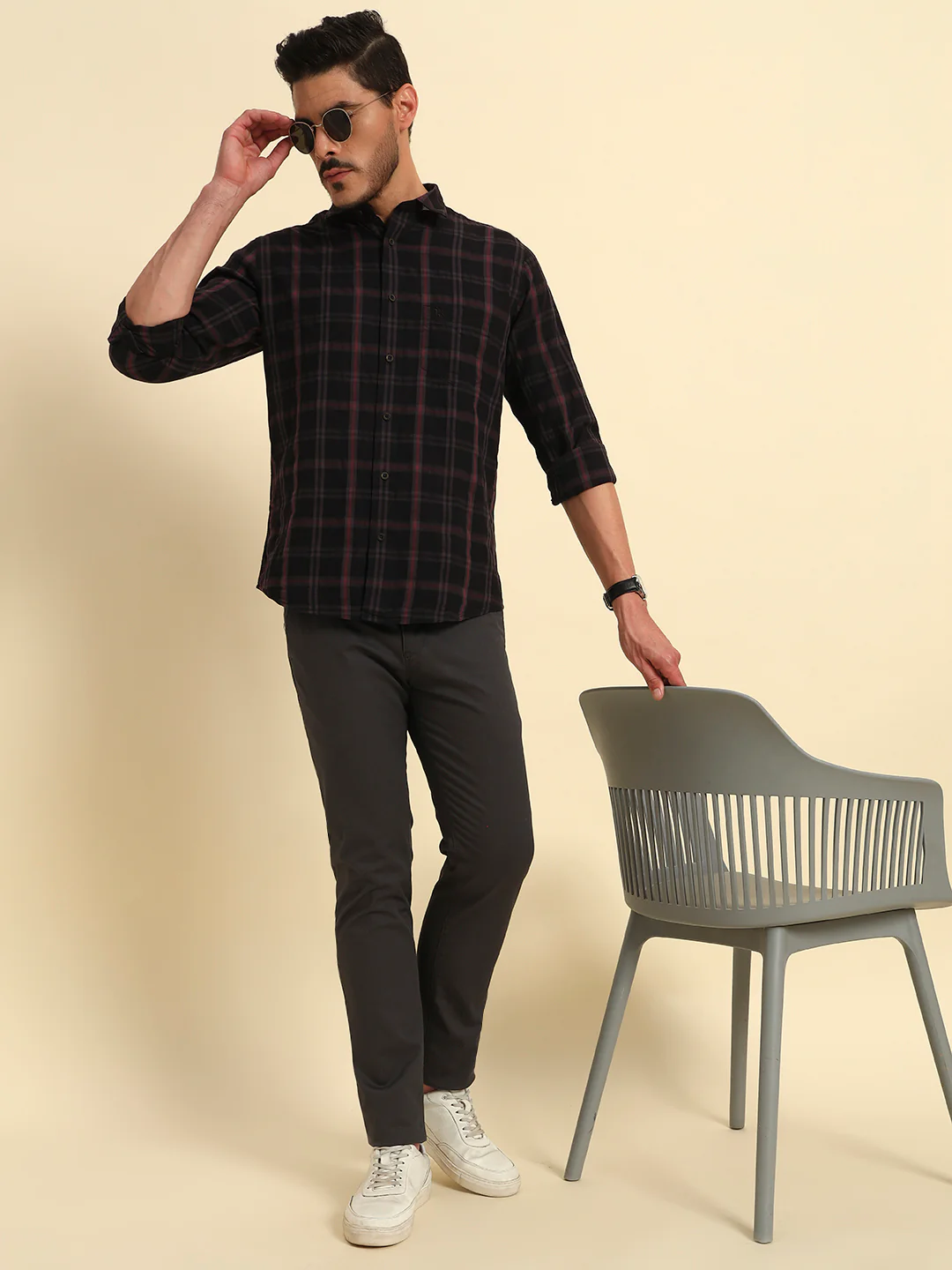 Casual Trouser for Men | Breathable & Soft with Color Fastness Regular Fit Cotton Blend Fabric Self Design Pattern Button Closure - Image 8