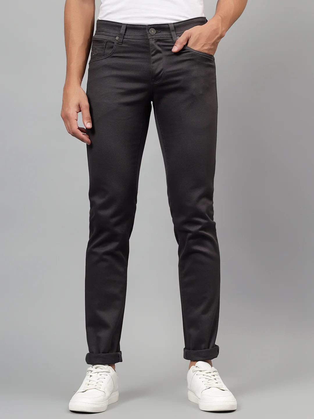 Casual Trouser for Men | Breathable & Soft with Color Fastness Regular Fit Cotton Blend Fabric Self Design Pattern Button Closure - Image 2