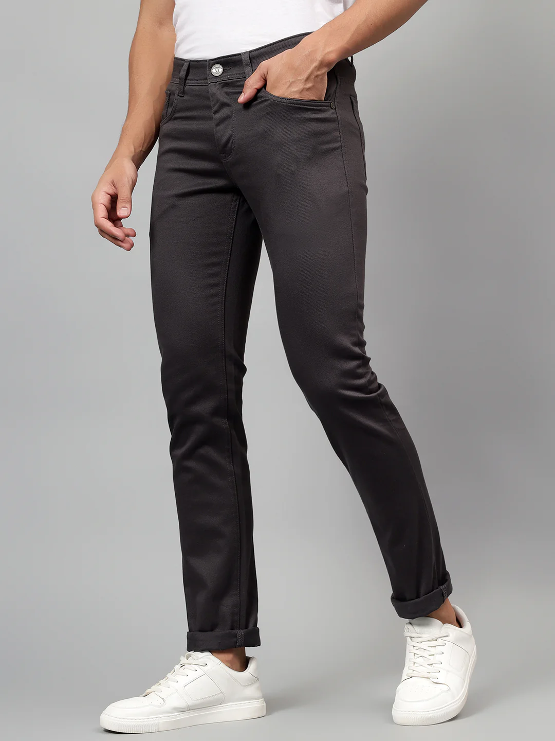 Casual Trouser for Men | Breathable & Soft with Color Fastness Regular Fit Cotton Blend Fabric Self Design Pattern Button Closure - Image 4