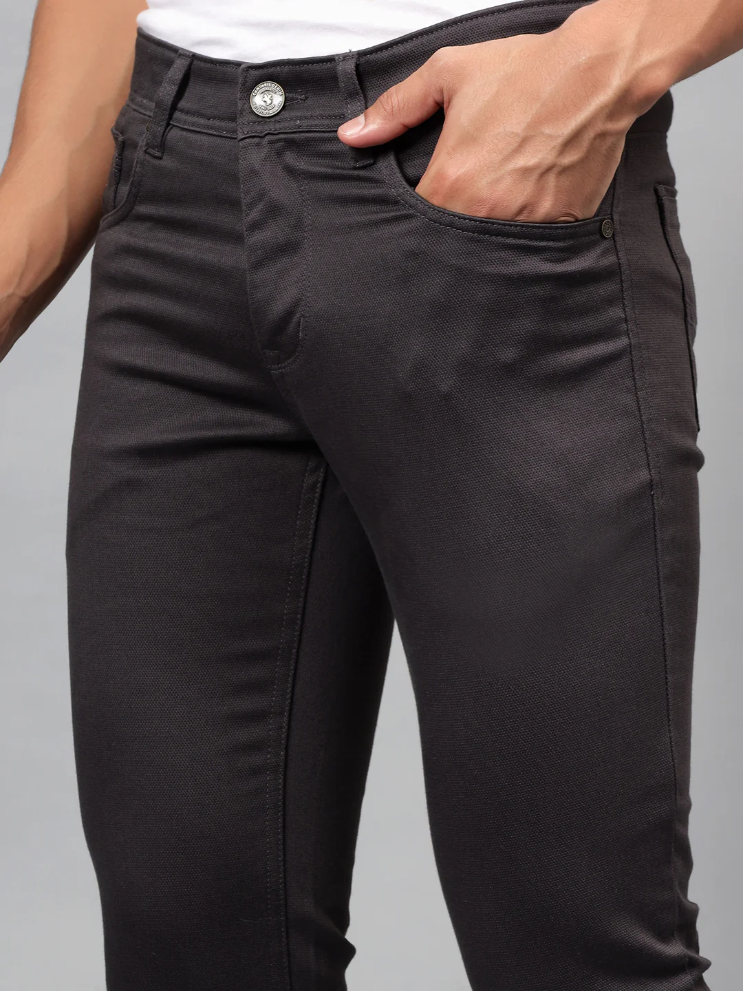 Casual Trouser for Men | Breathable & Soft with Color Fastness Regular Fit Cotton Blend Fabric Self Design Pattern Button Closure - Image 6