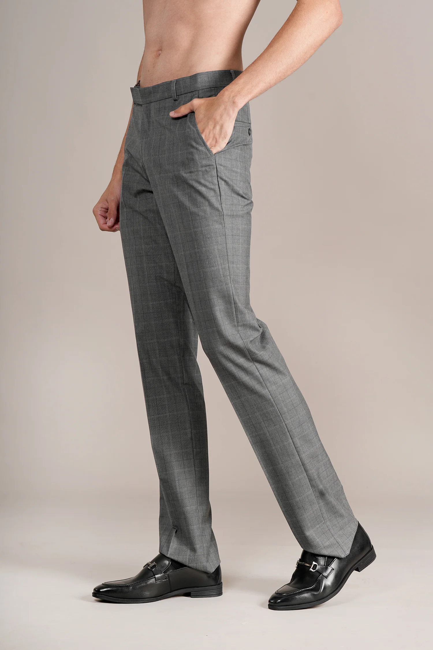 Formal Trouser for Men | Breathable & Soft with Color Fastness Regular Fit Poly Viscose Fabric Checkered Pattern Hook & Eye Closure - Image 3