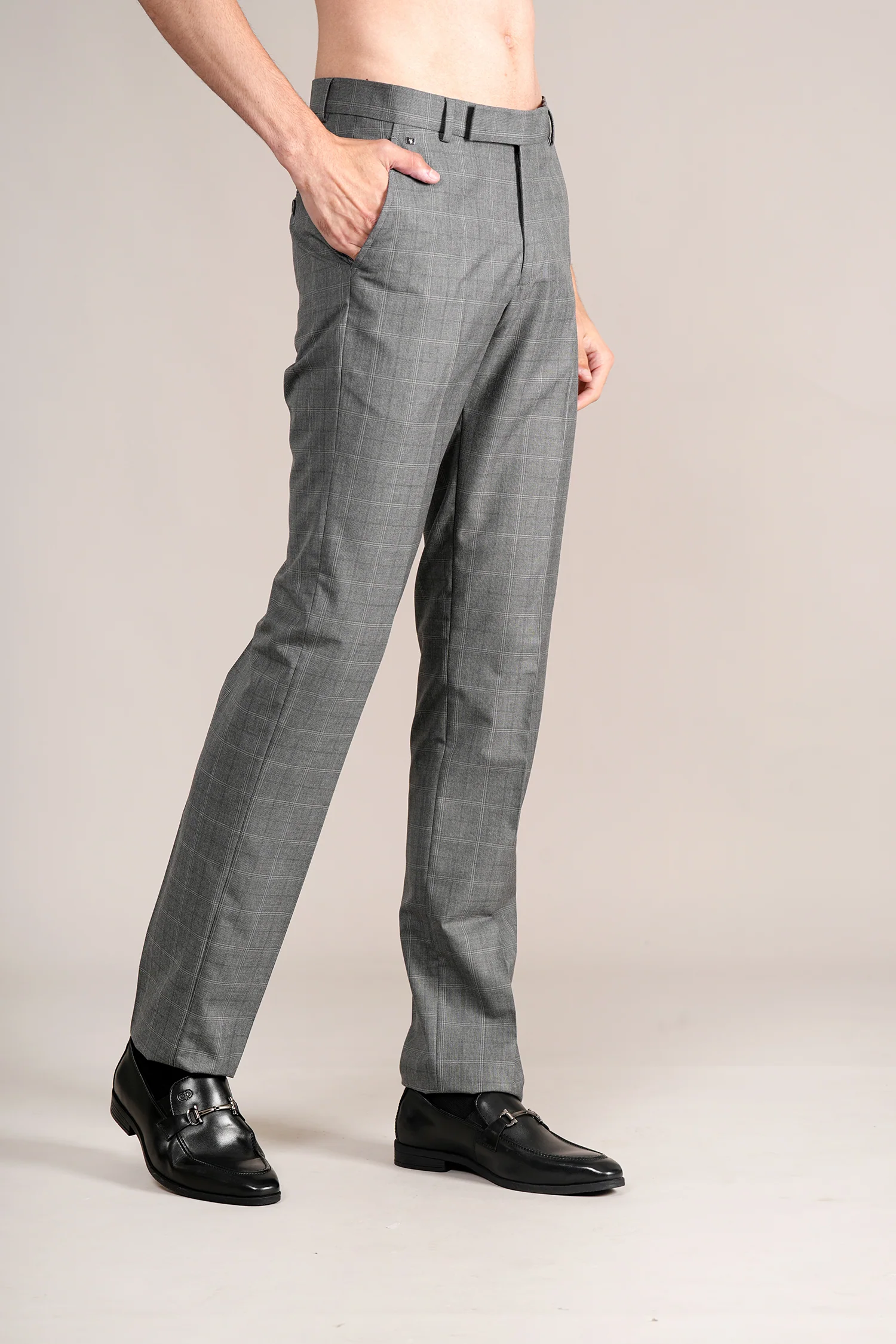 Formal Trouser for Men | Breathable & Soft with Color Fastness Regular Fit Poly Viscose Fabric Checkered Pattern Hook & Eye Closure - Image 4
