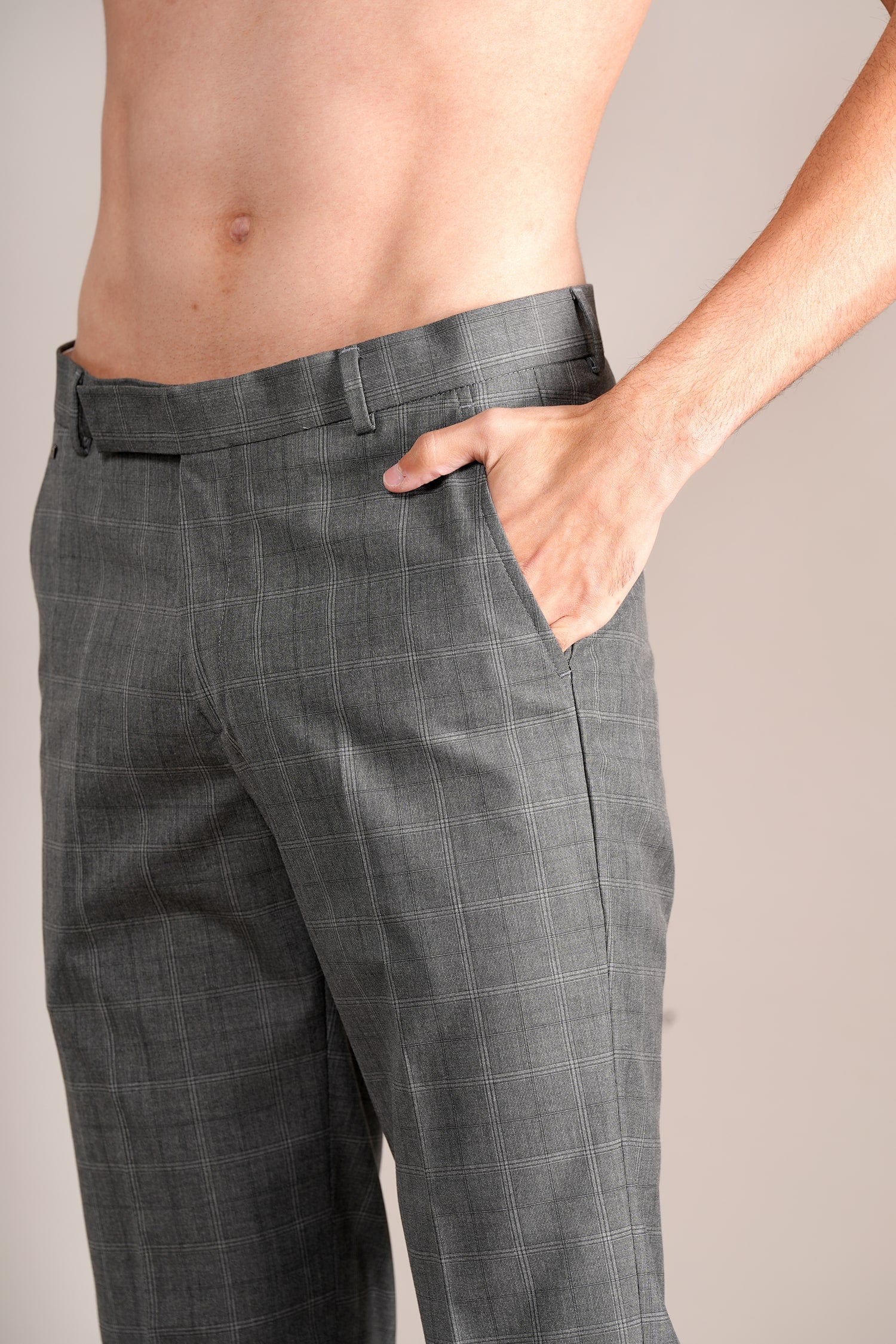 Formal Trouser for Men | Breathable & Soft with Color Fastness Regular Fit Poly Viscose Fabric Checkered Pattern Hook & Eye Closure - Image 6