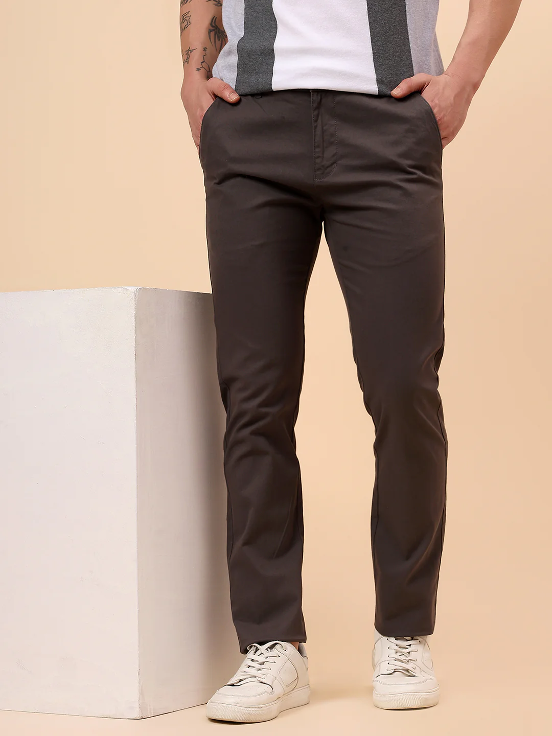 Casual Trouser for Men | Breathable & Soft with Color Fastness Regular Fit Cotton Blend Fabric Solid Pattern Button Closure - Image 3