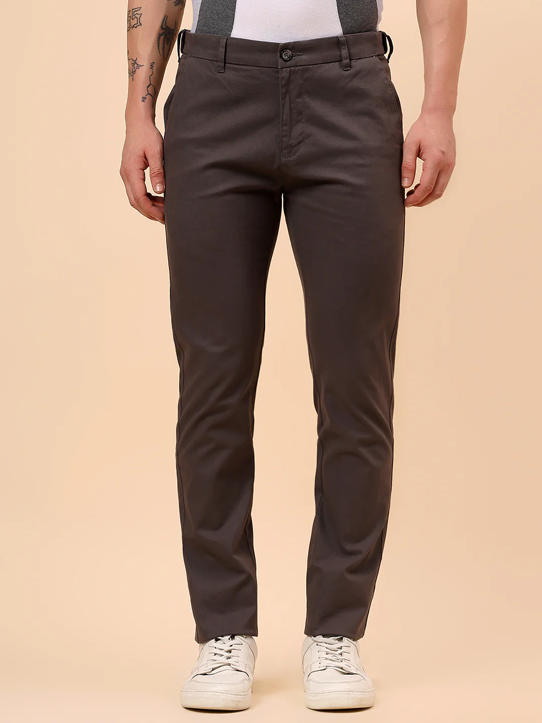 Casual Trouser for Men | Breathable & Soft with Color Fastness Regular Fit Cotton Blend Fabric Solid Pattern Button Closure - Image 4