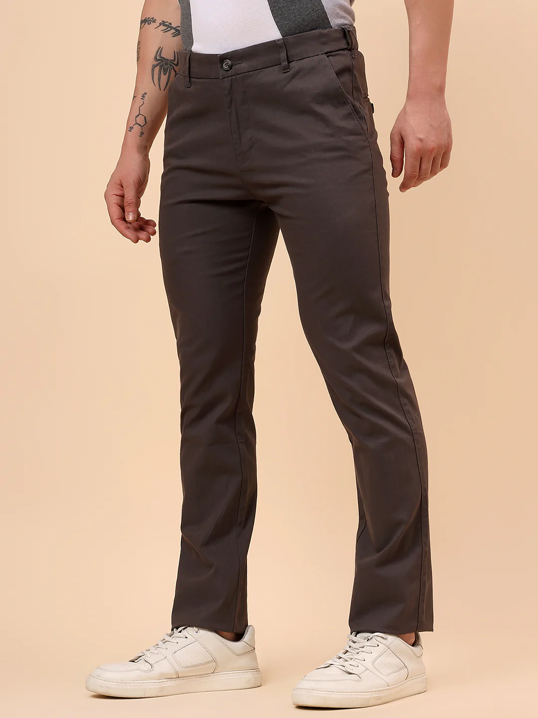 Casual Trouser for Men | Breathable & Soft with Color Fastness Regular Fit Cotton Blend Fabric Solid Pattern Button Closure - Image 5
