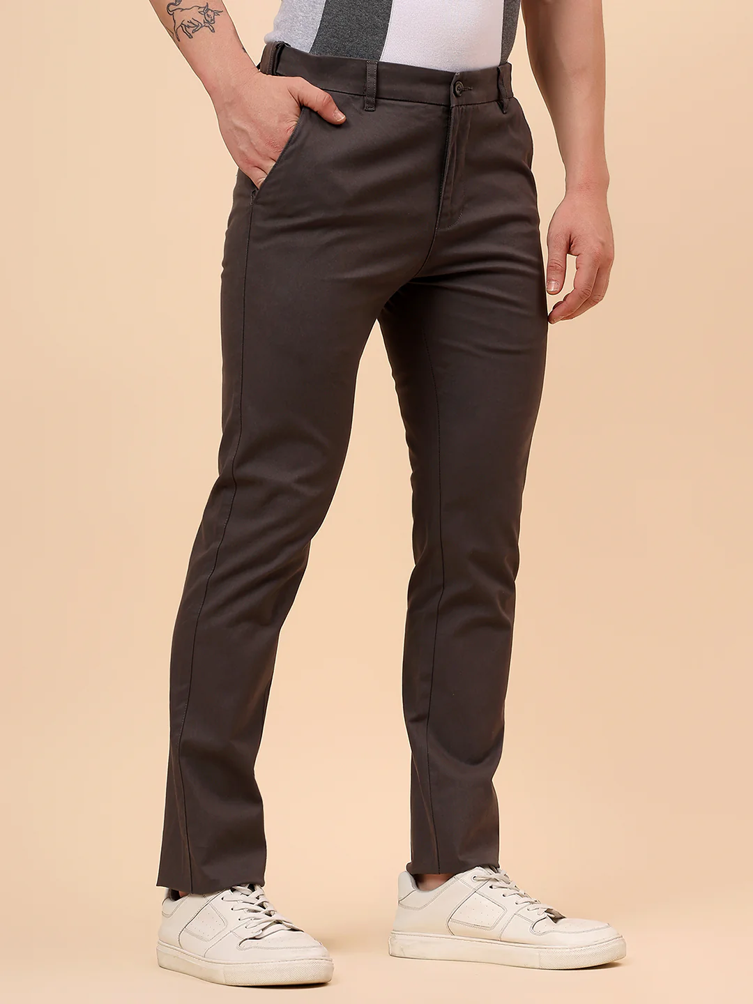 Casual Trouser for Men | Breathable & Soft with Color Fastness Regular Fit Cotton Blend Fabric Solid Pattern Button Closure - Image 6