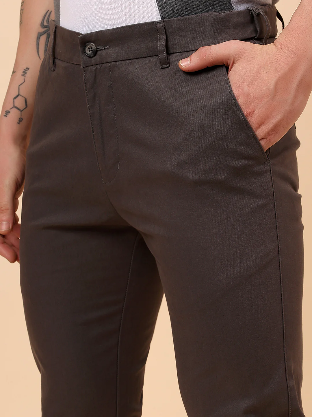 Casual Trouser for Men | Breathable & Soft with Color Fastness Regular Fit Cotton Blend Fabric Solid Pattern Button Closure - Image 8