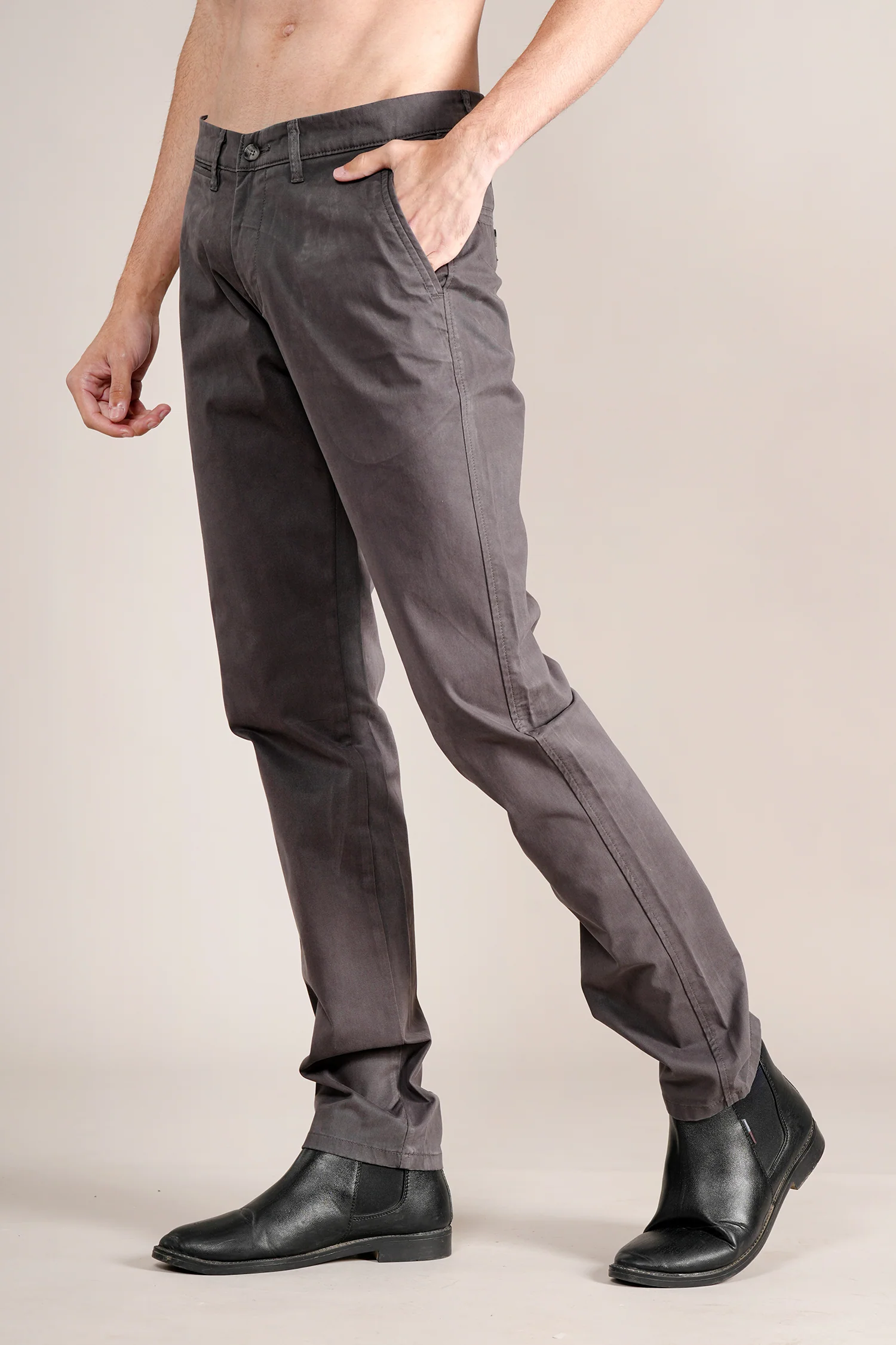 Casual Trouser for Men | Breathable & Soft with Color Fastness Regular Fit Cotton Blend Fabric Solid Pattern Button Closure - Image 3