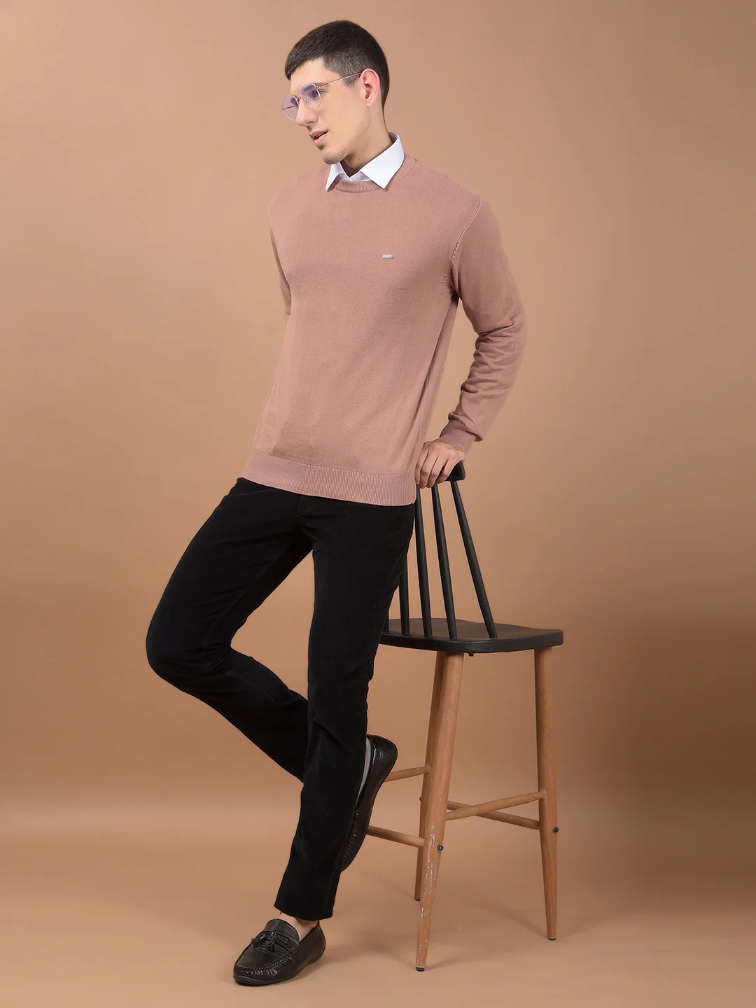 Men's Dusty Pink Solid Full Sleeve Sweater - Image 2
