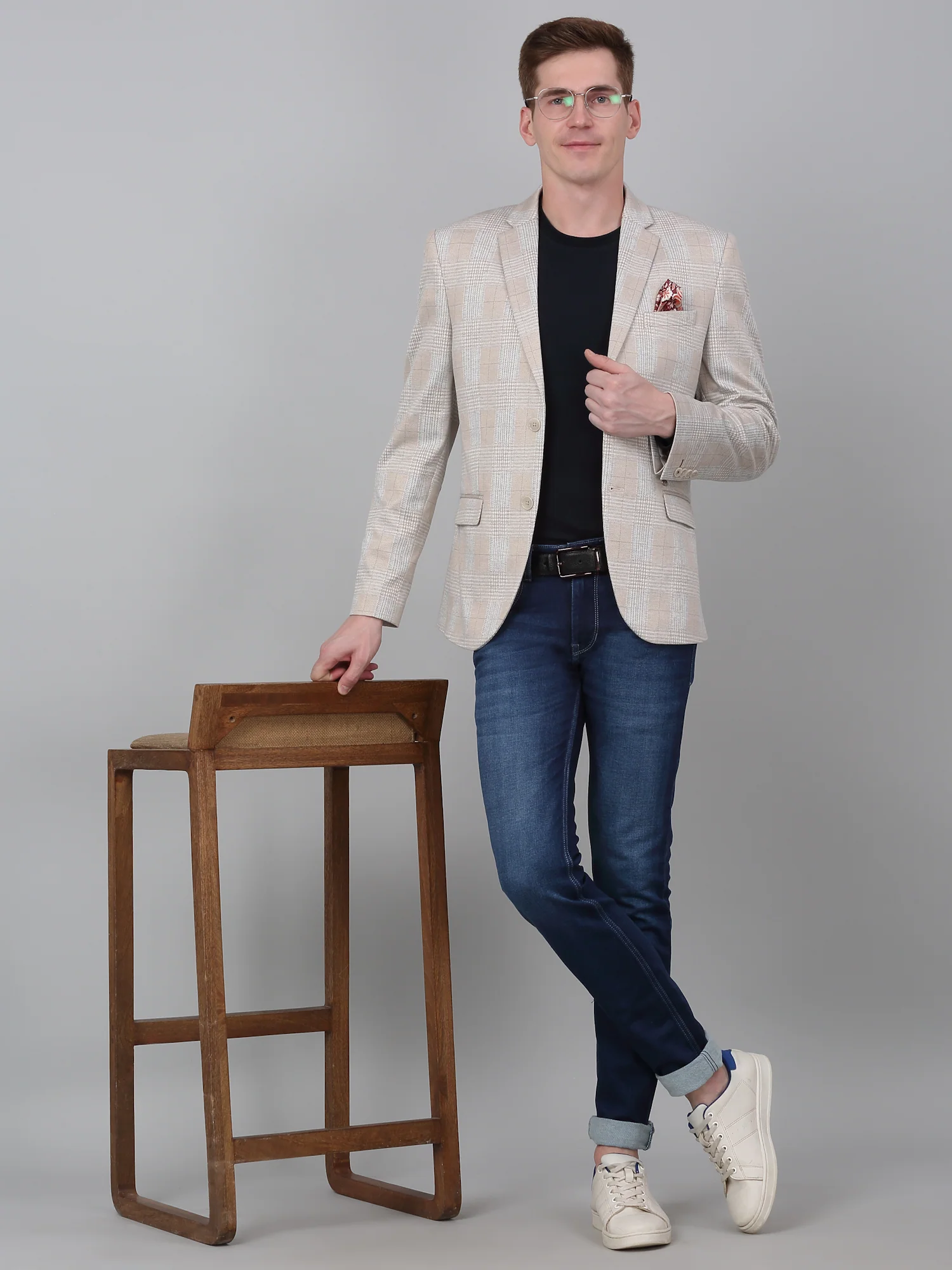 Blazer for Men | Premium Casual Blazer Slim Fit Notched Collar Terry Rayon Fabric Checkered Pattern - Image 2