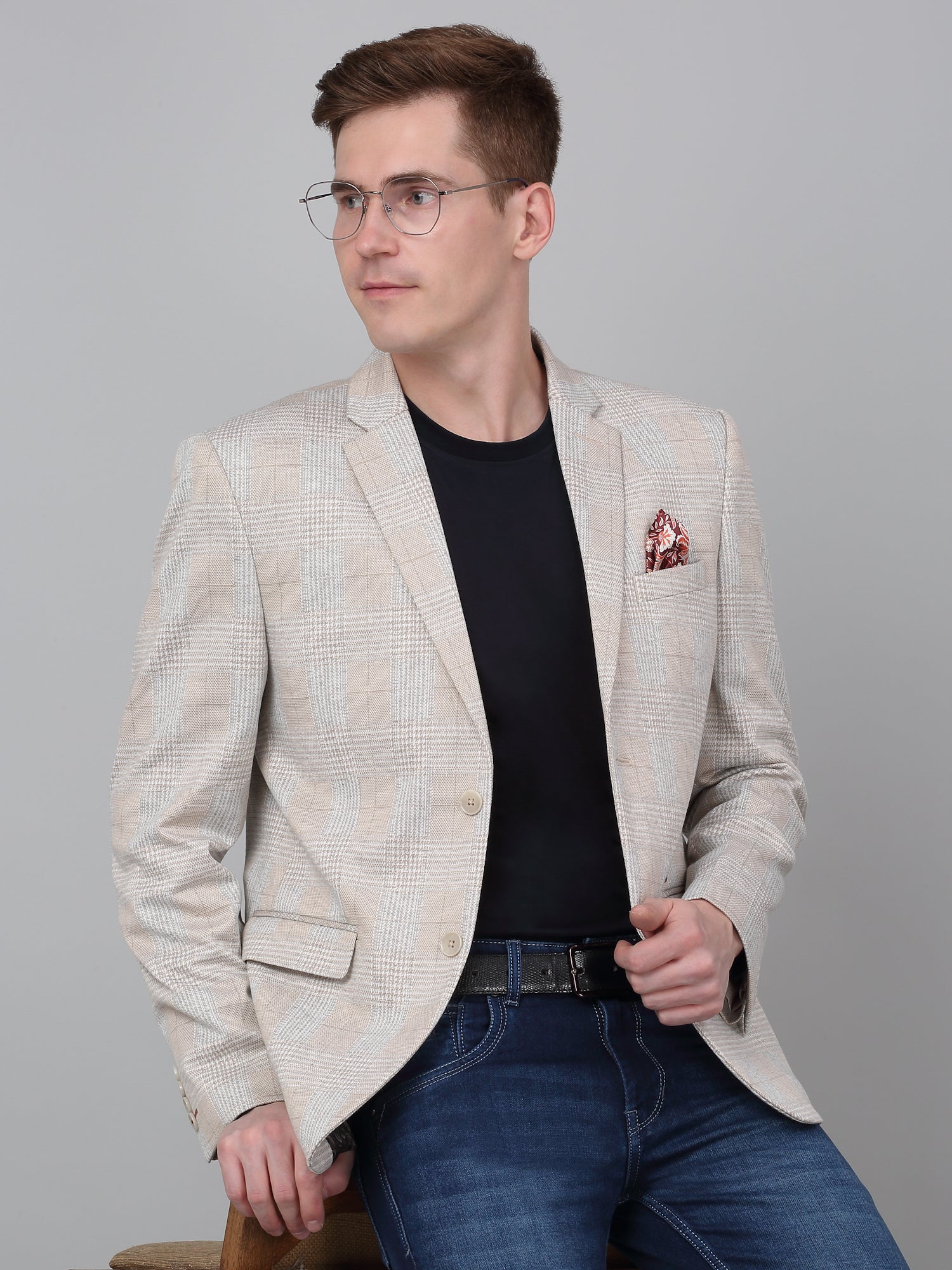 Blazer for Men | Premium Casual Blazer Slim Fit Notched Collar Terry Rayon Fabric Checkered Pattern - Image 3