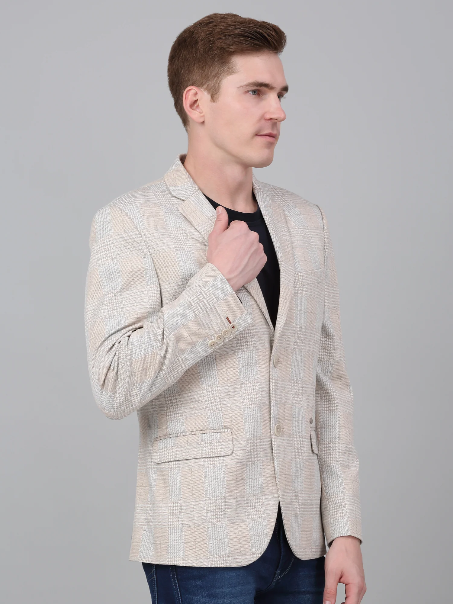 Blazer for Men | Premium Casual Blazer Slim Fit Notched Collar Terry Rayon Fabric Checkered Pattern - Image 5