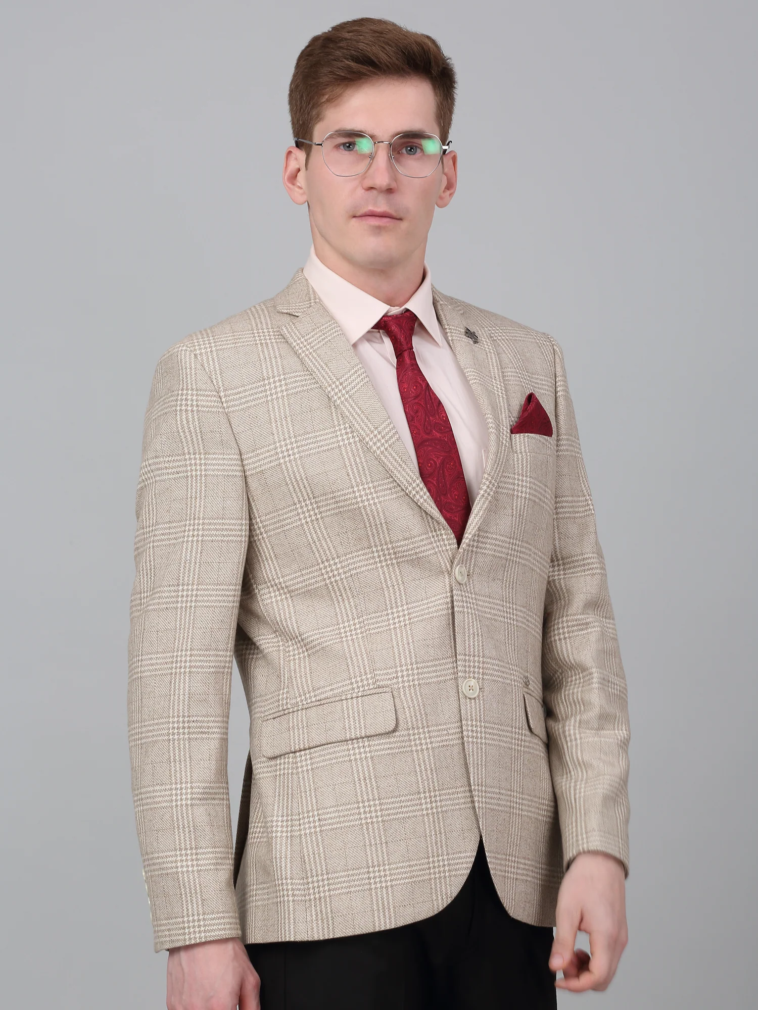 Blazer for Men | Premium Formal Blazer Slim Fit Notched Collar Wool Blend Fabric Checkered Pattern - Image 3