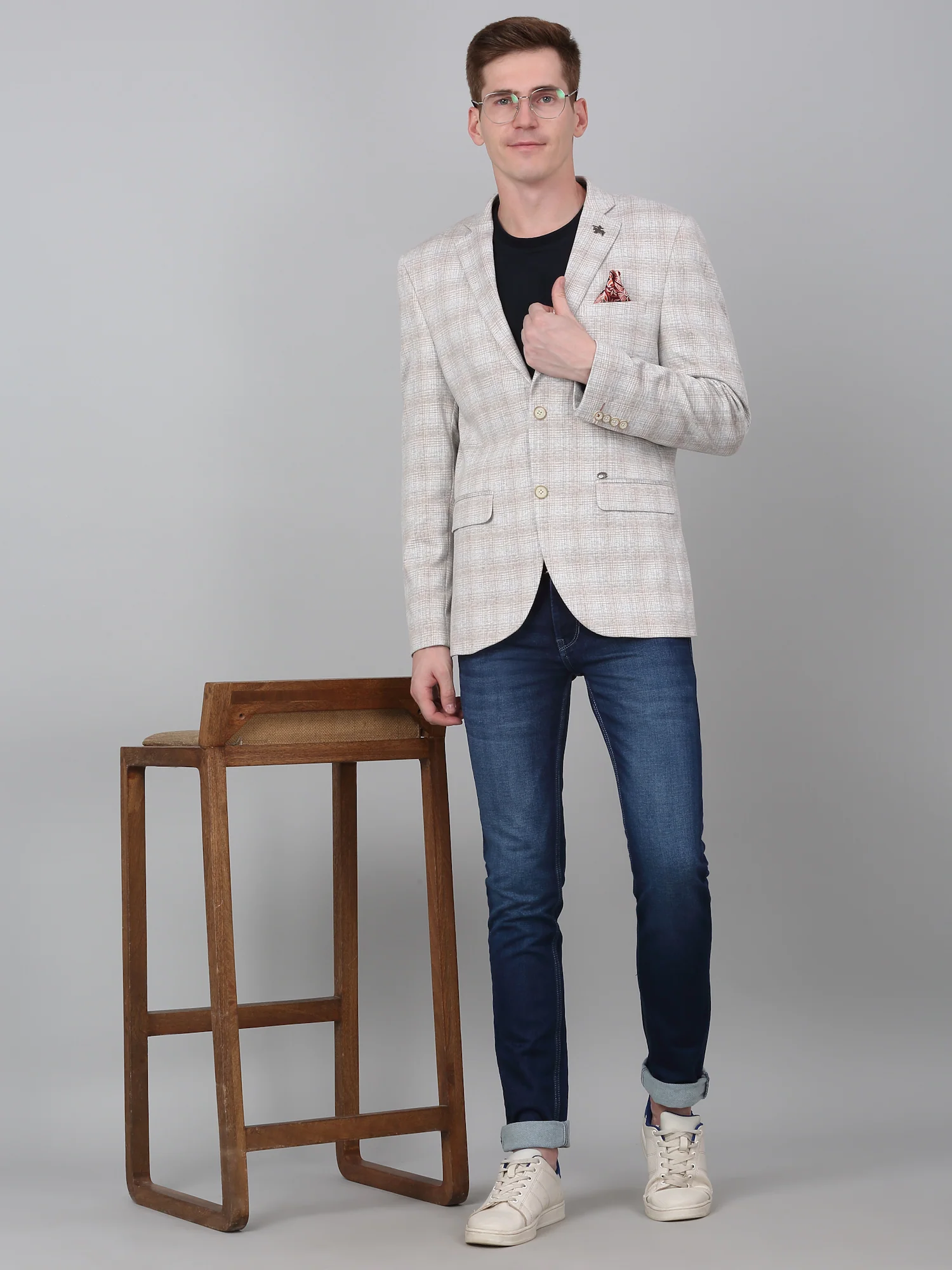Blazer for Men | Premium Casual Blazer Slim Fit Notched Collar Terry Rayon Fabric Checkered Pattern - Image 2