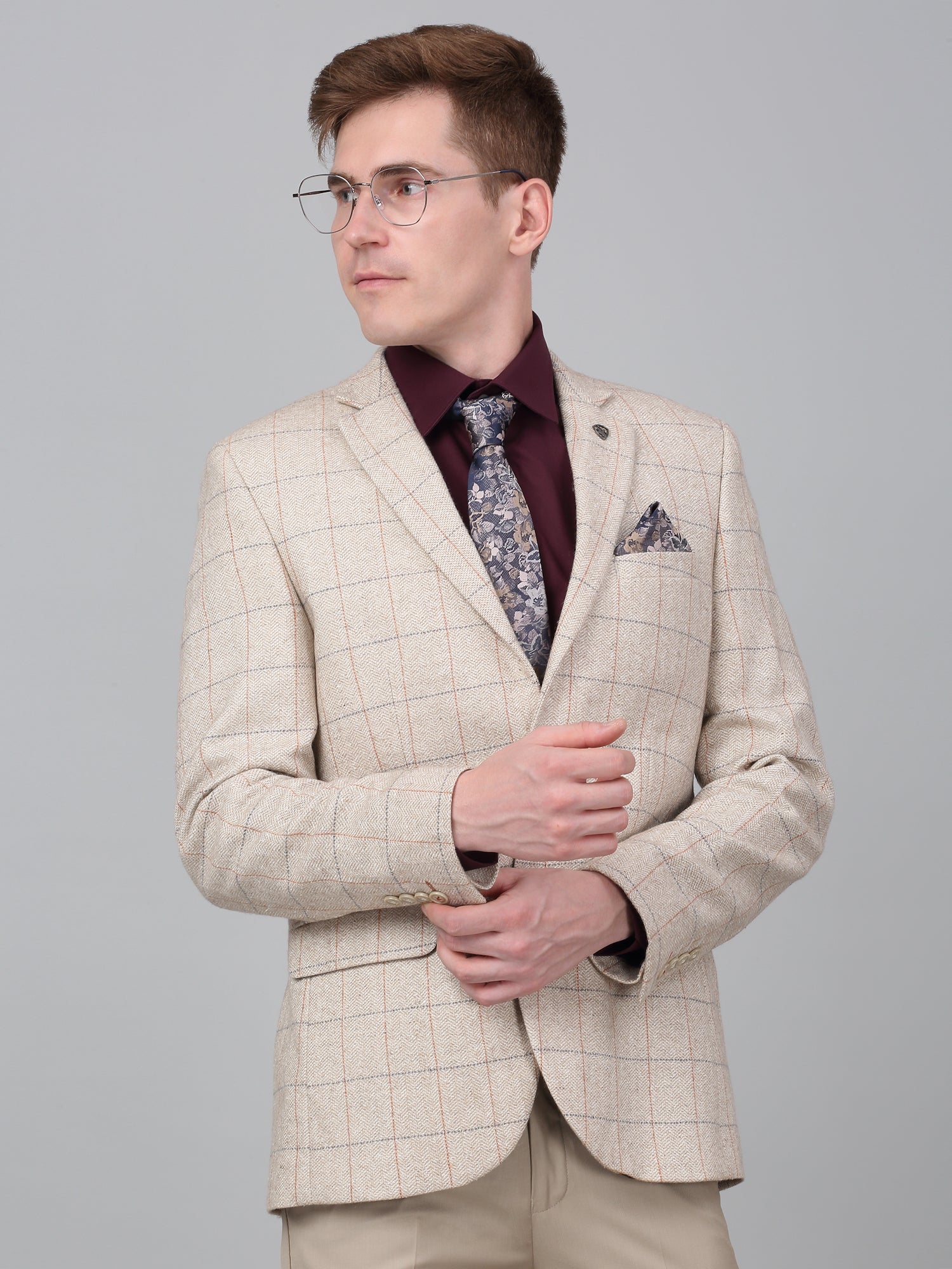 Men’s Fawn Check Notch Lapel Casual Blazer | Cantabil - Image 3