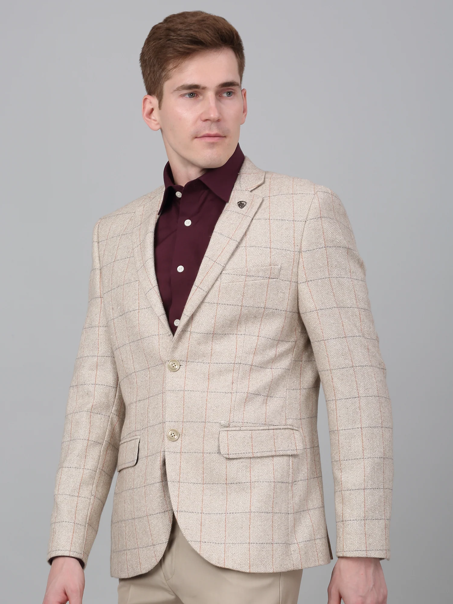 Men’s Fawn Check Notch Lapel Casual Blazer | Cantabil - Image 4