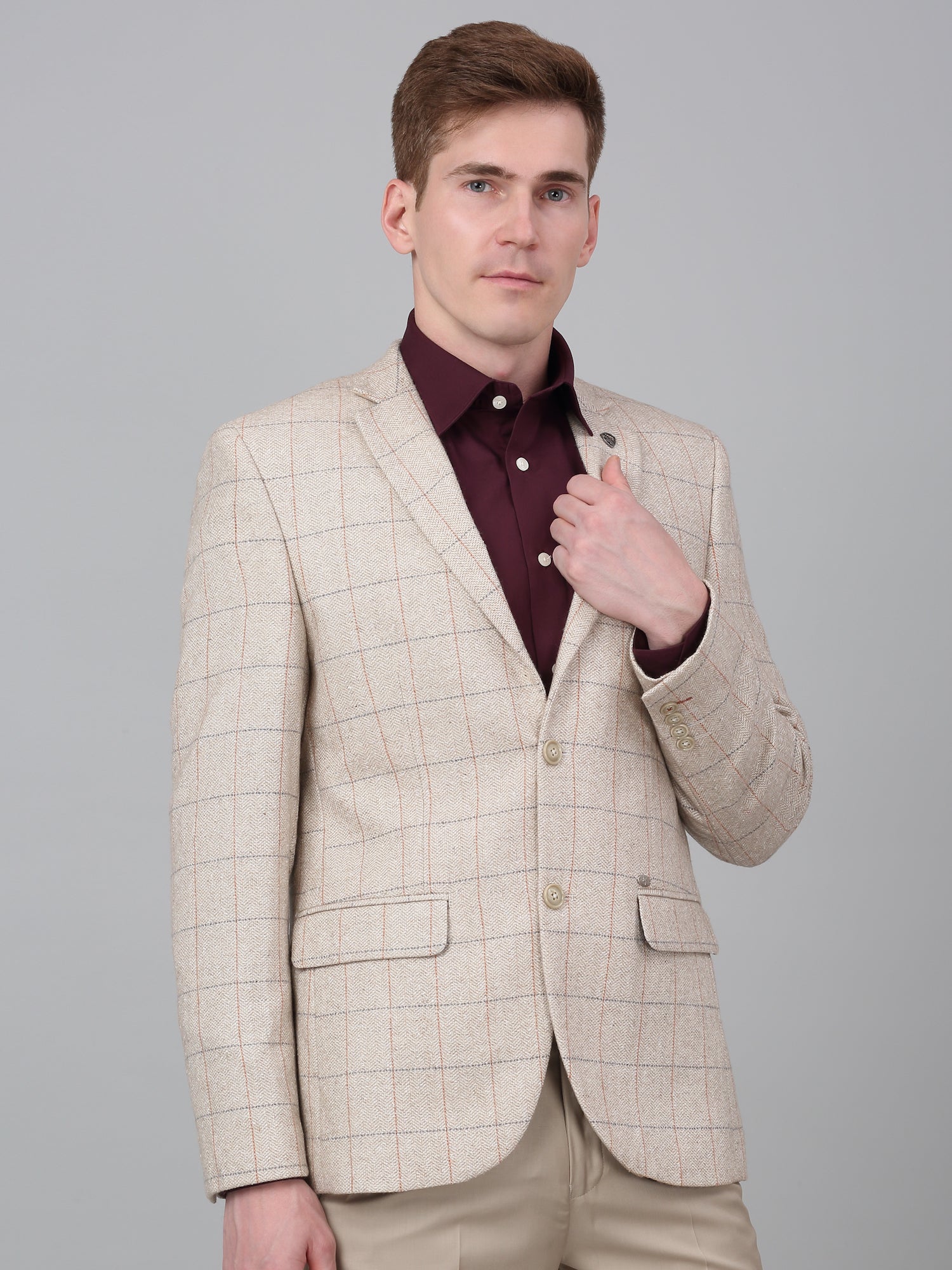 Men’s Fawn Check Notch Lapel Casual Blazer | Cantabil - Image 5
