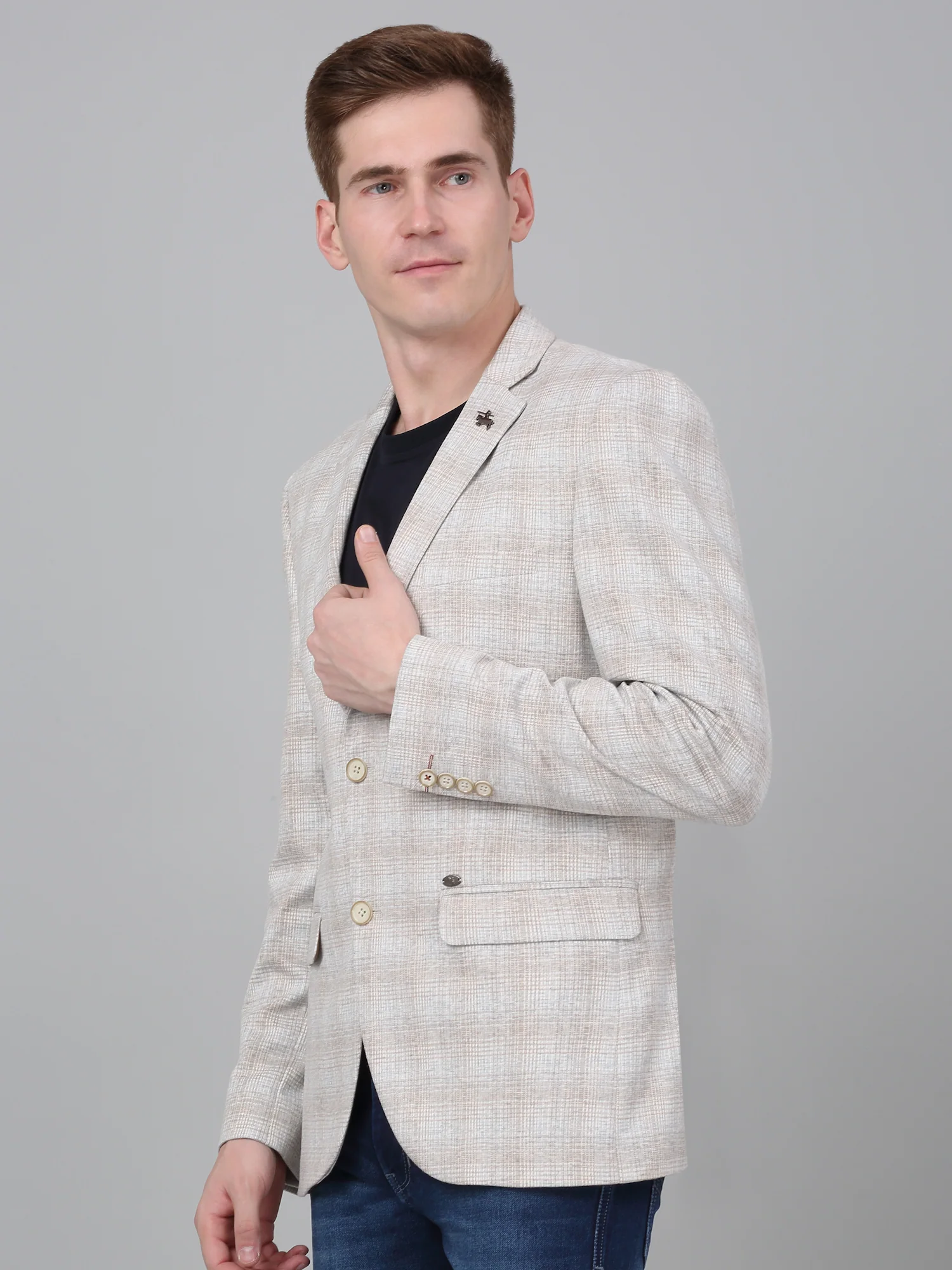 Blazer for Men | Premium Casual Blazer Slim Fit Notched Collar Terry Rayon Fabric Checkered Pattern - Image 3