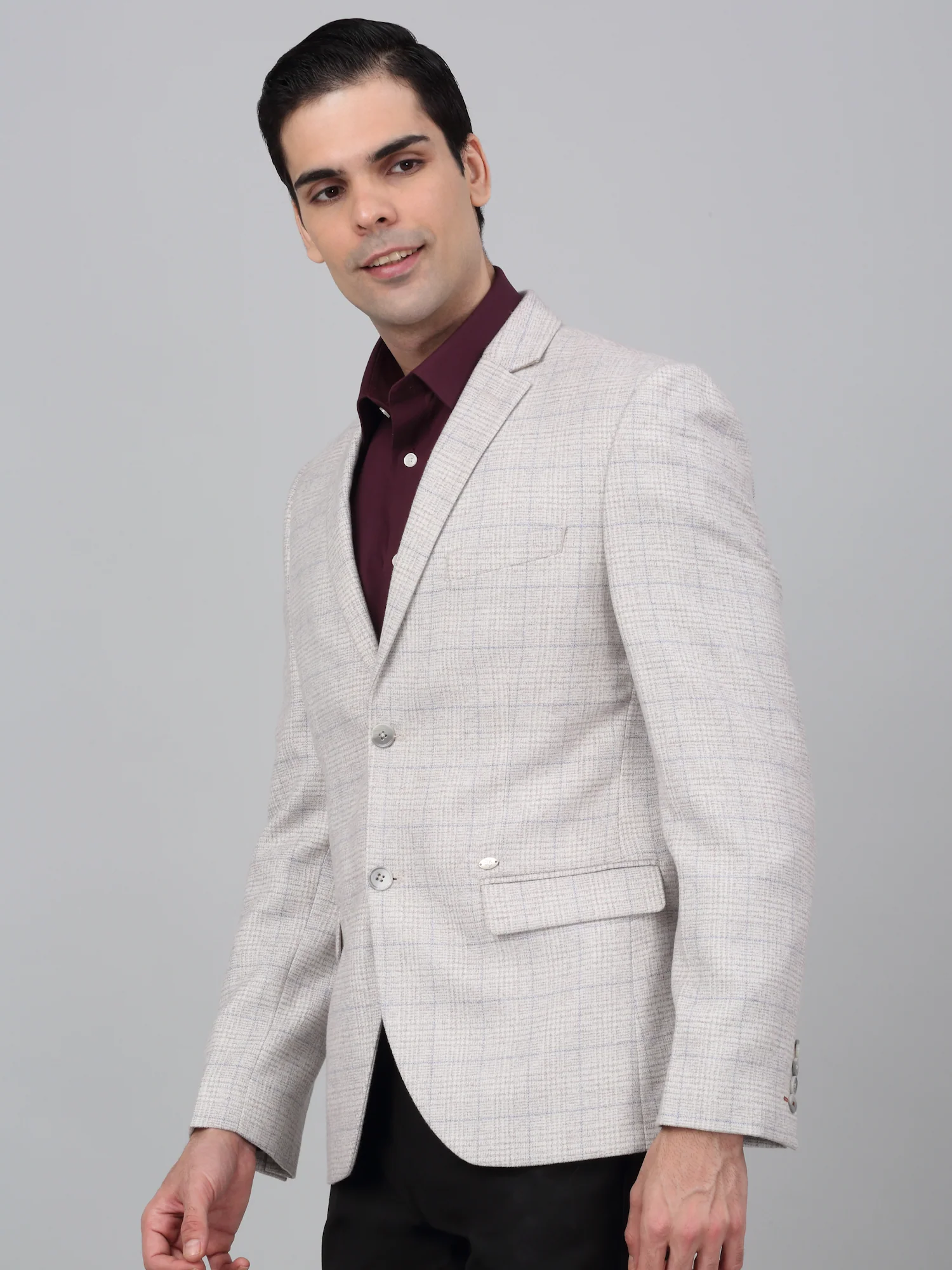 Blazer for Men | Premium Formal Blazer Slim Fit Notched Collar Terry Rayon Fabric Checkered Pattern - Image 3