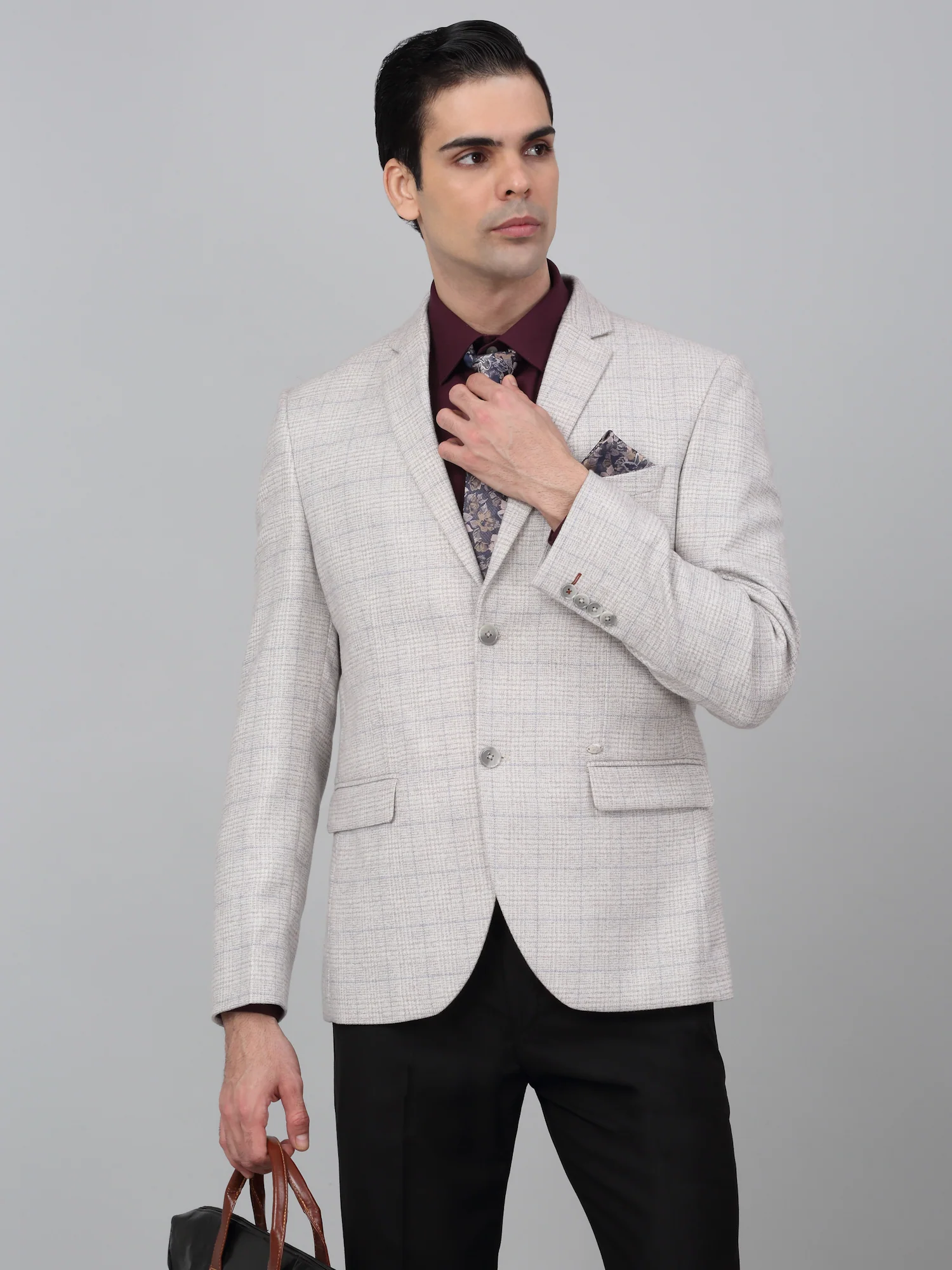 Blazer for Men | Premium Formal Blazer Slim Fit Notched Collar Terry Rayon Fabric Checkered Pattern - Image 5